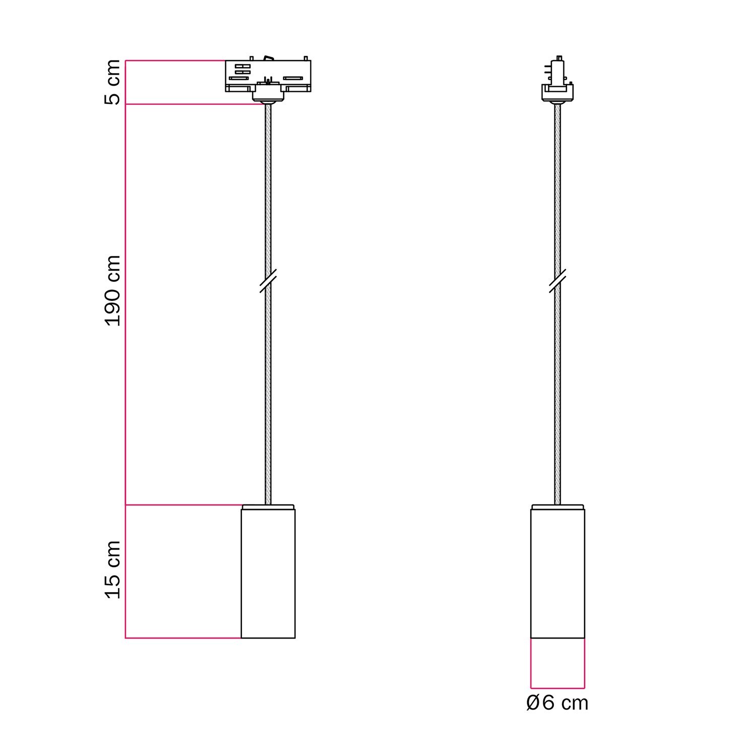 Lampada a sospensione per binari con cavo tessile e Tub-E14