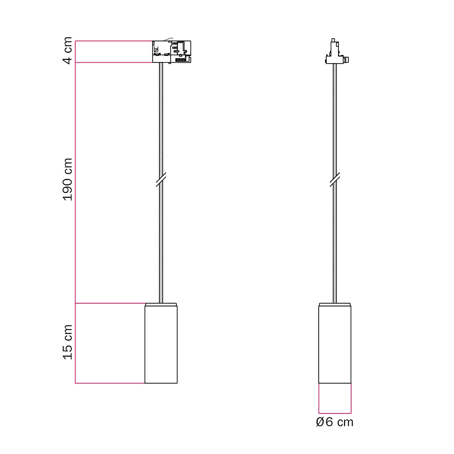 Lampada a sospensione per binari con cavo tessile e Tub-E14