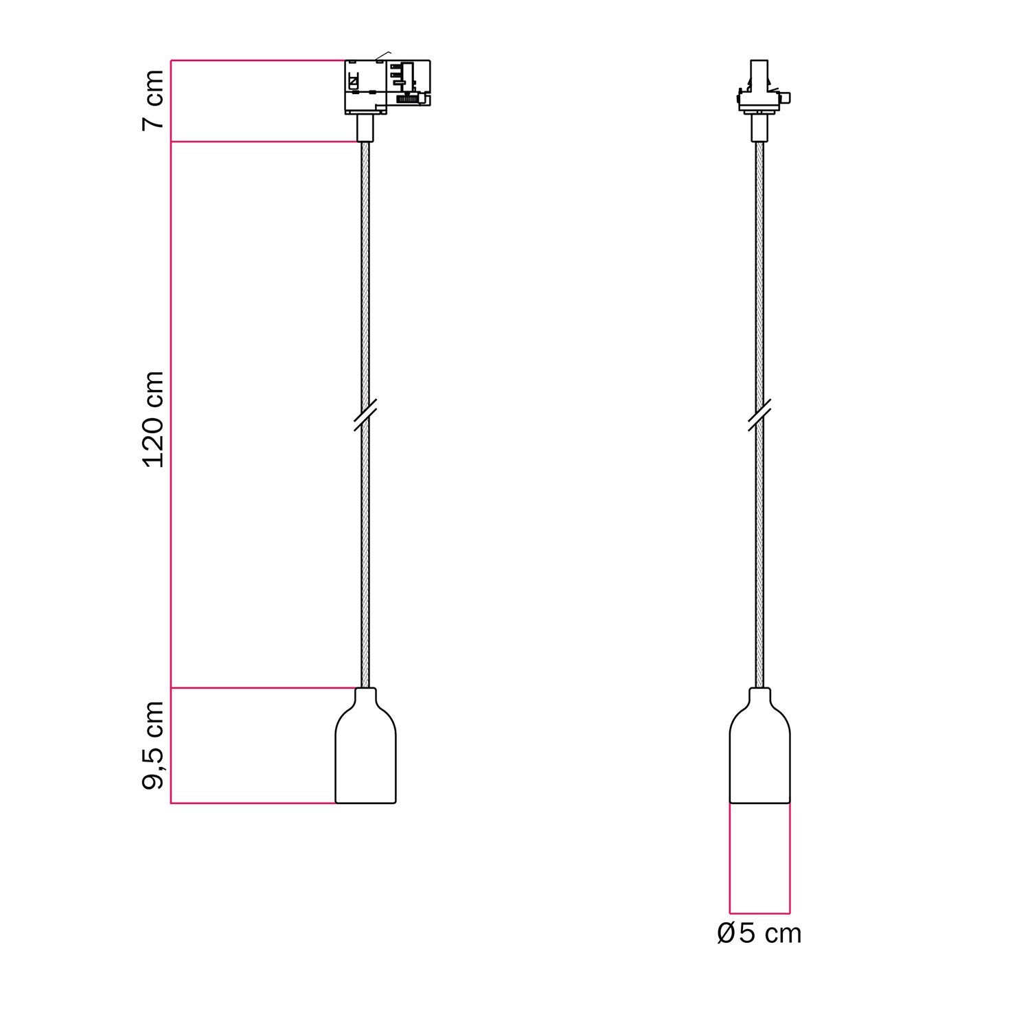 Lampada a sospensione per binari con portalampada in legno