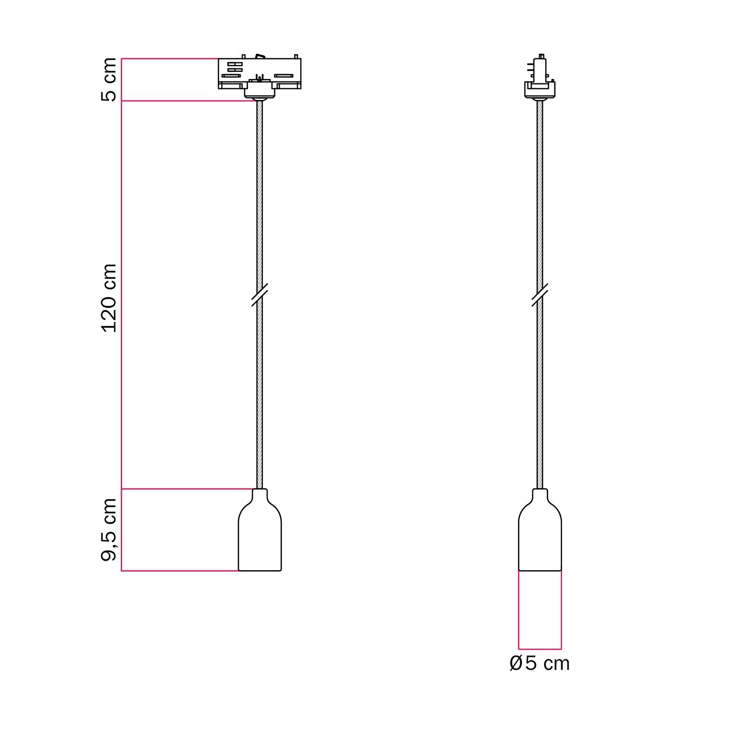 Lampada a sospensione per binari con portalampada in legno