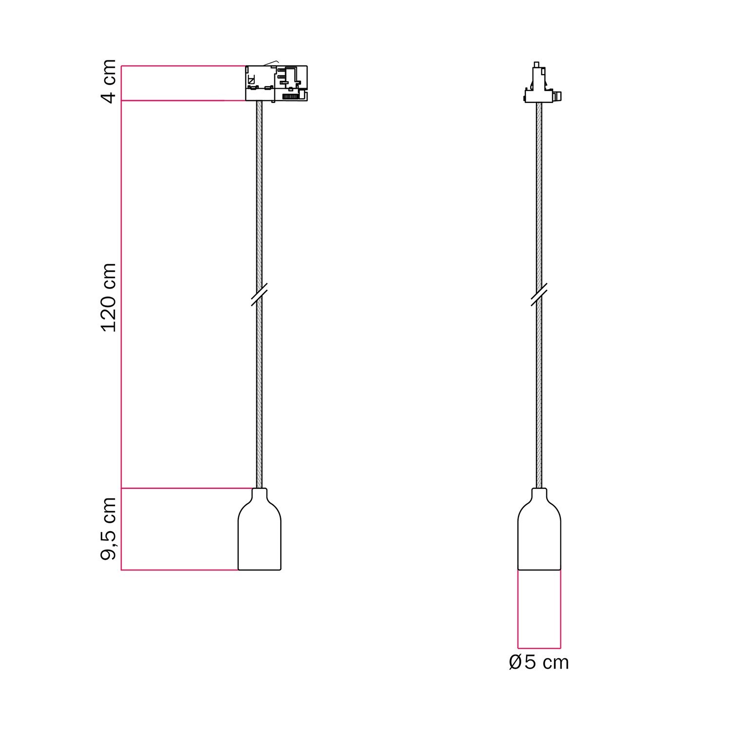 Lampada a sospensione per binari con portalampada in legno