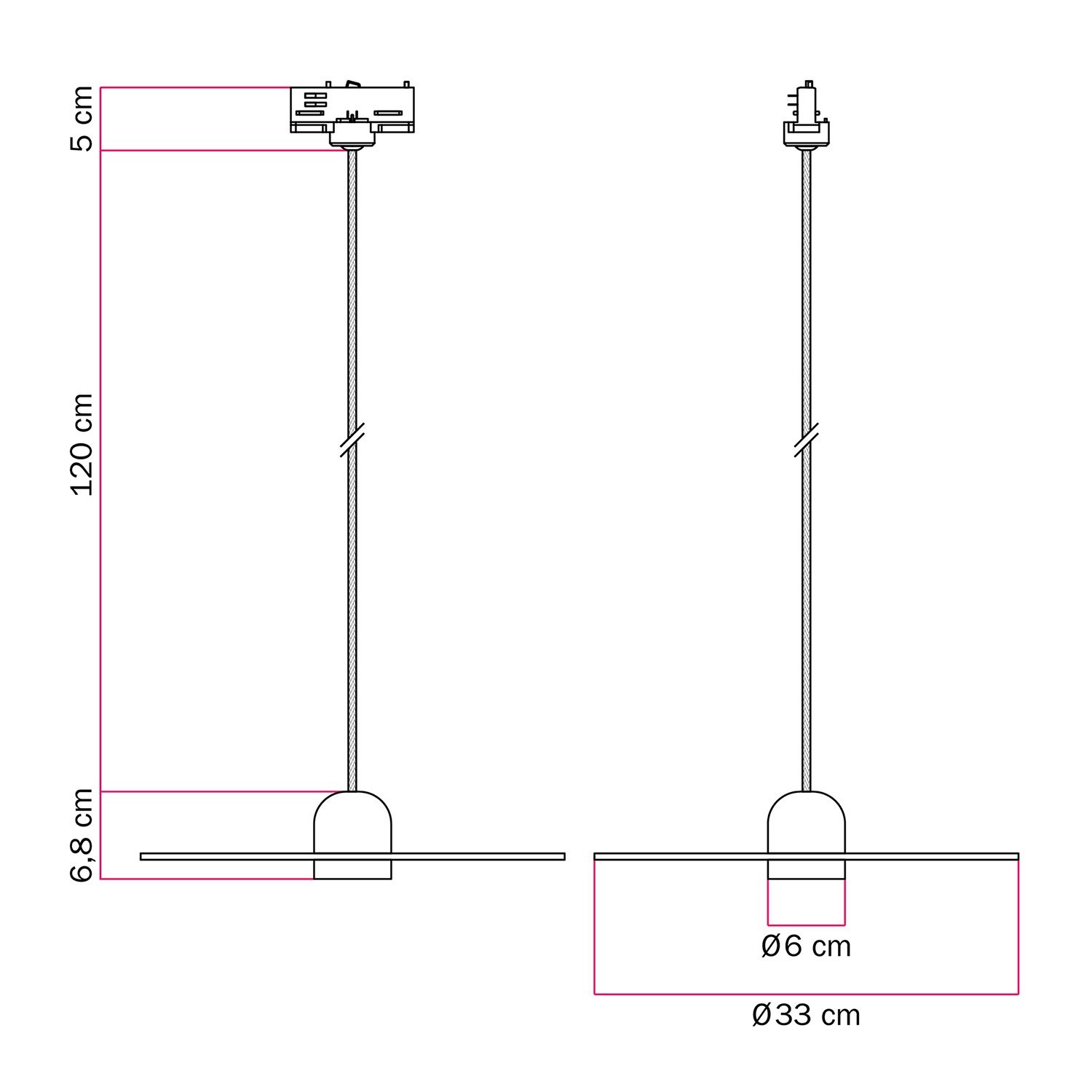 Suspension pour rail en bois avec câble en textile et abat-jour UFO