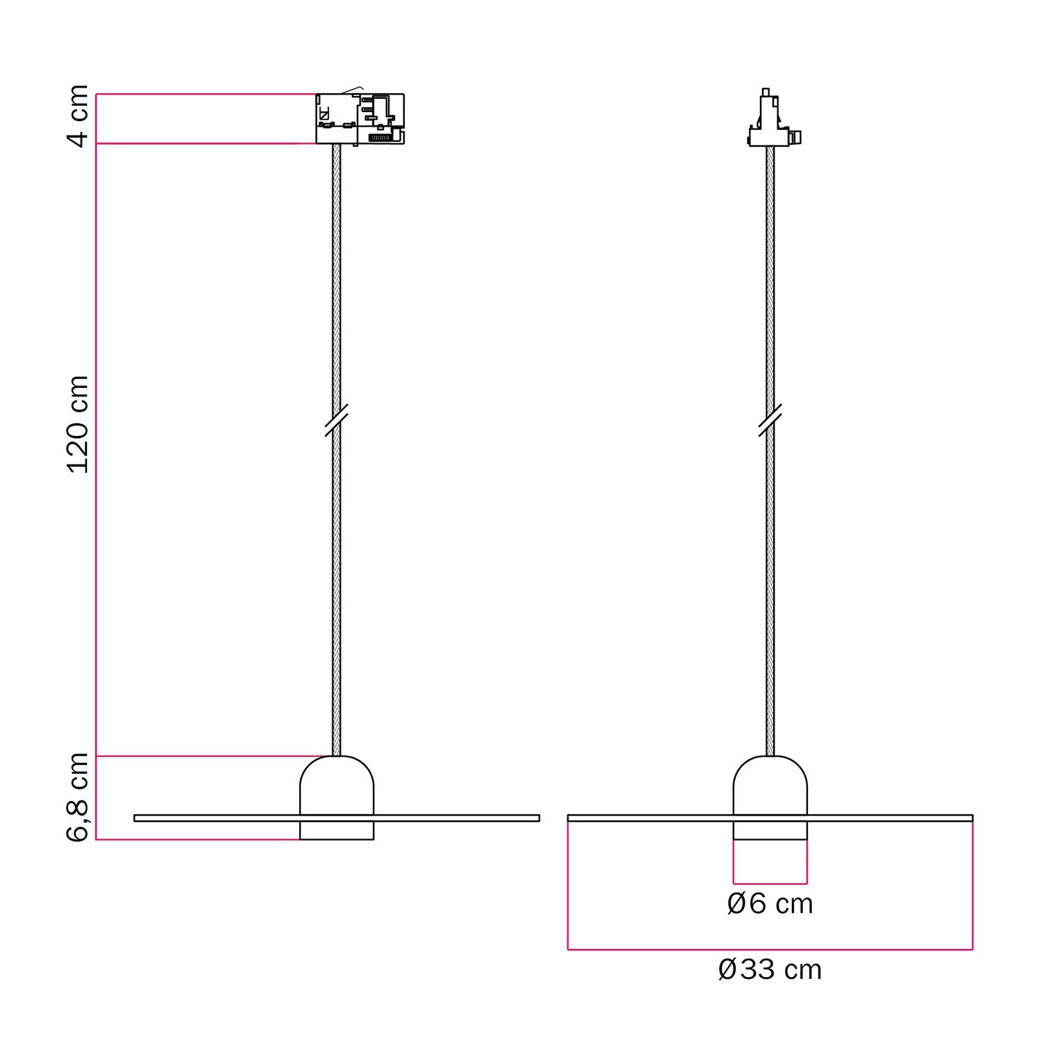 Suspension pour rail en bois avec câble en textile et abat-jour UFO