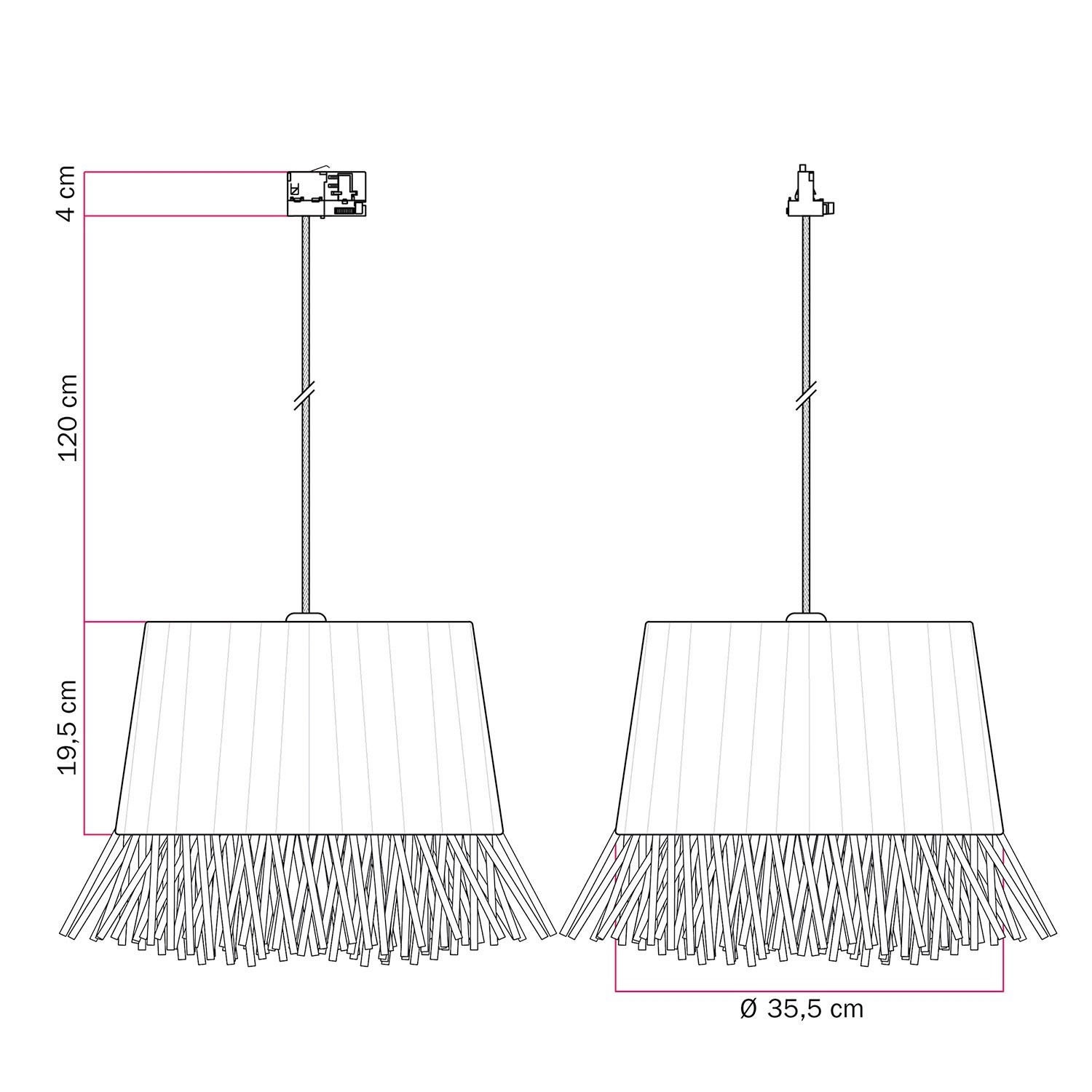 Hängelampe mit Honolulu-Raffia-Schirm für Schienen