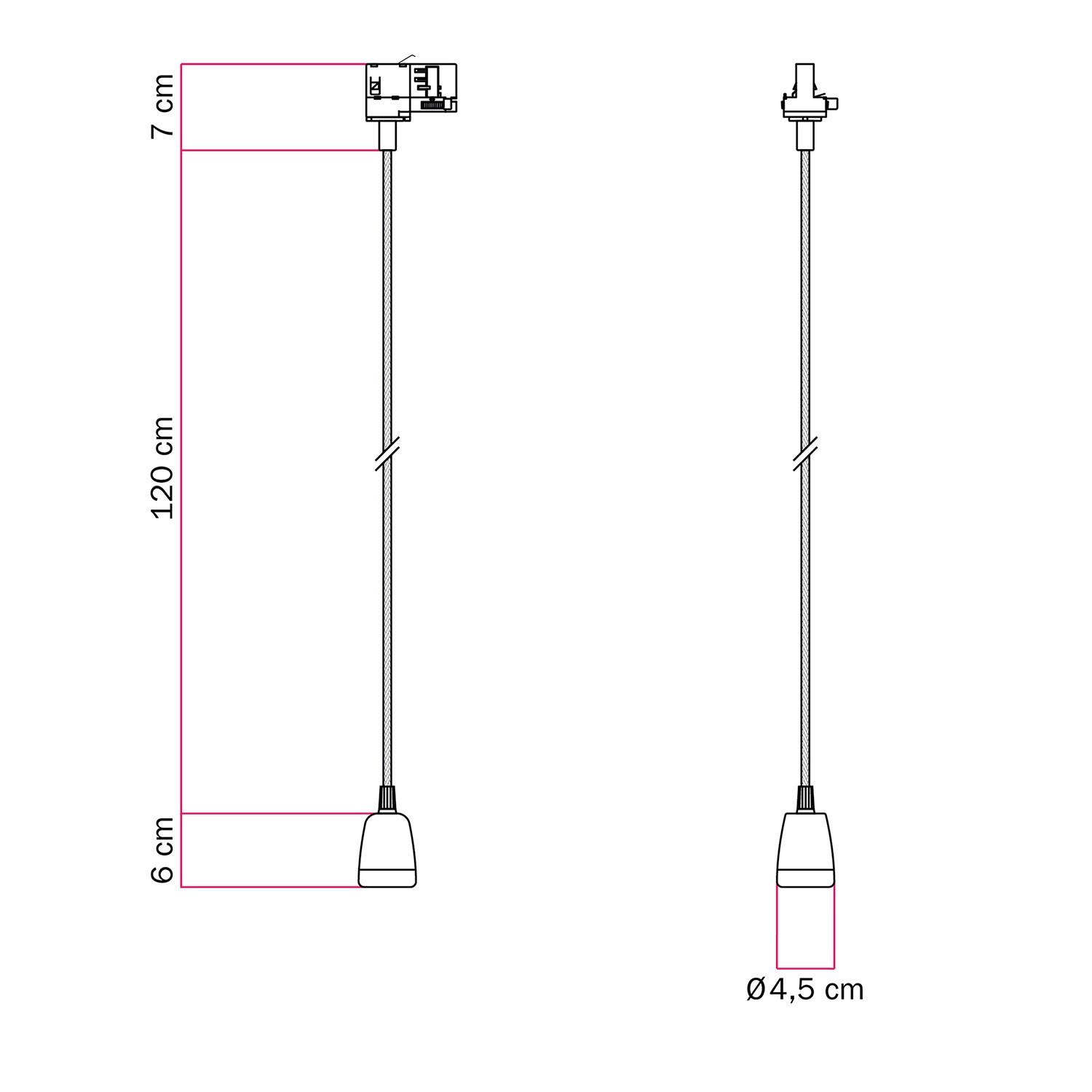 Suspension pour rail avec finition en porcelaine colorée