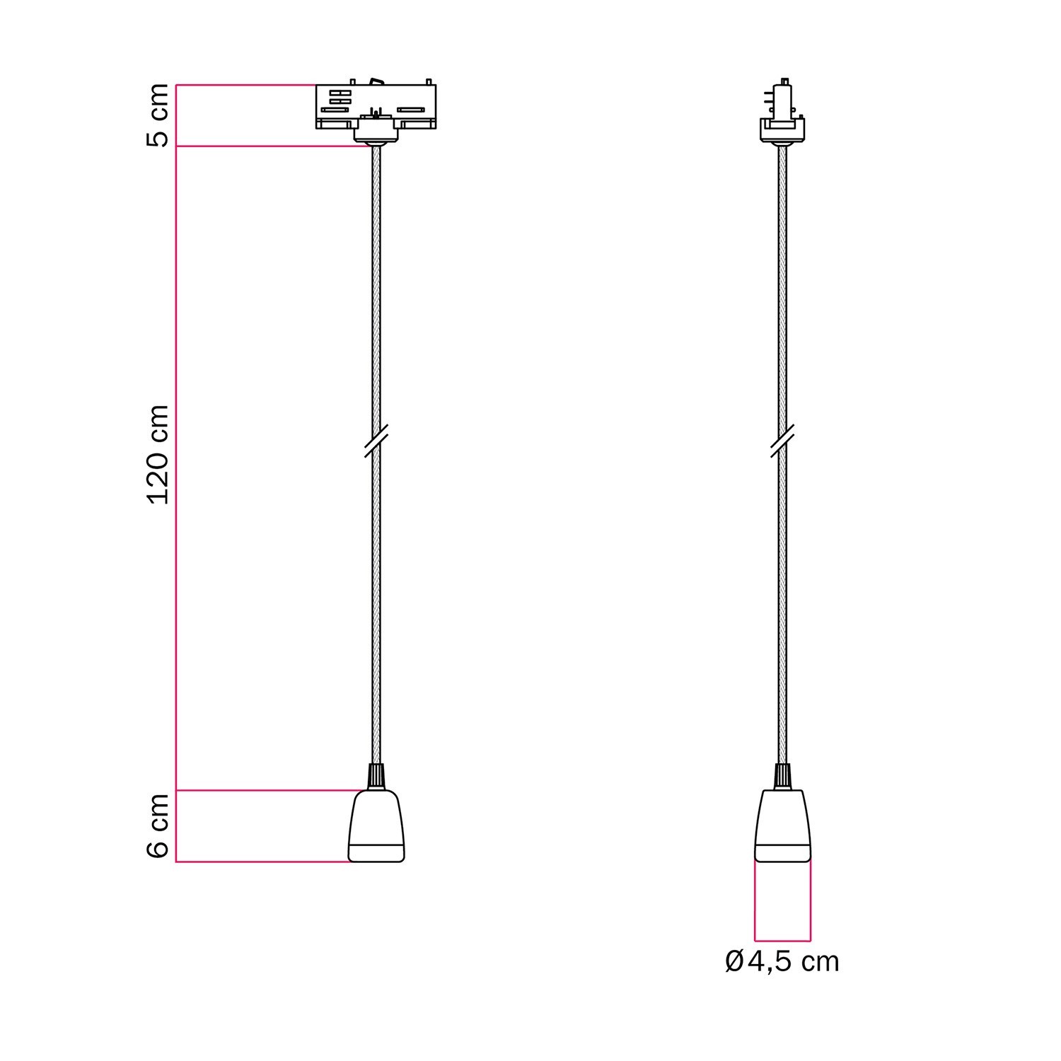 Suspension pour rail avec finition en porcelaine colorée