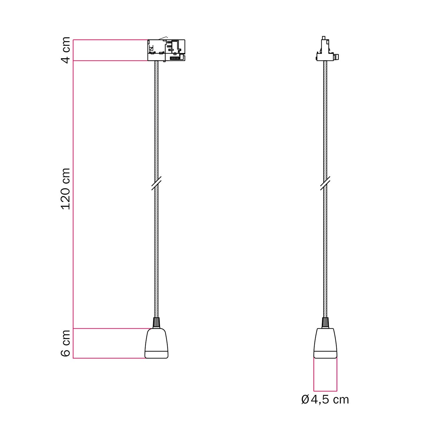 Suspension pour rail avec finition en porcelaine colorée