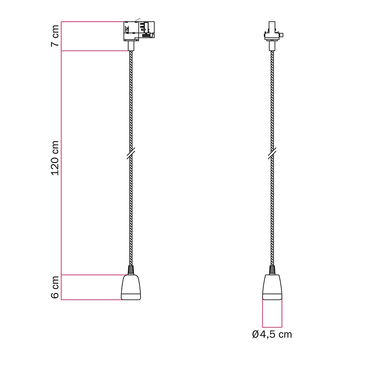 Lampada a sospensione classica per binari con finiture in porcellana