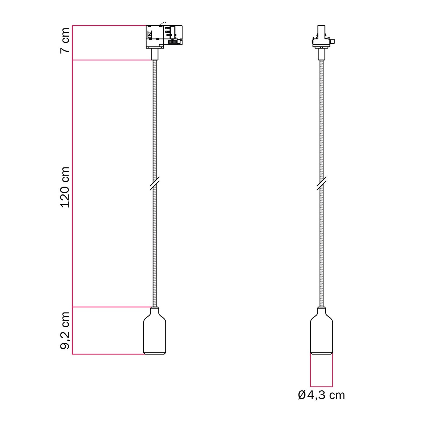 Suspension pour rail en silicone avec câble en textile