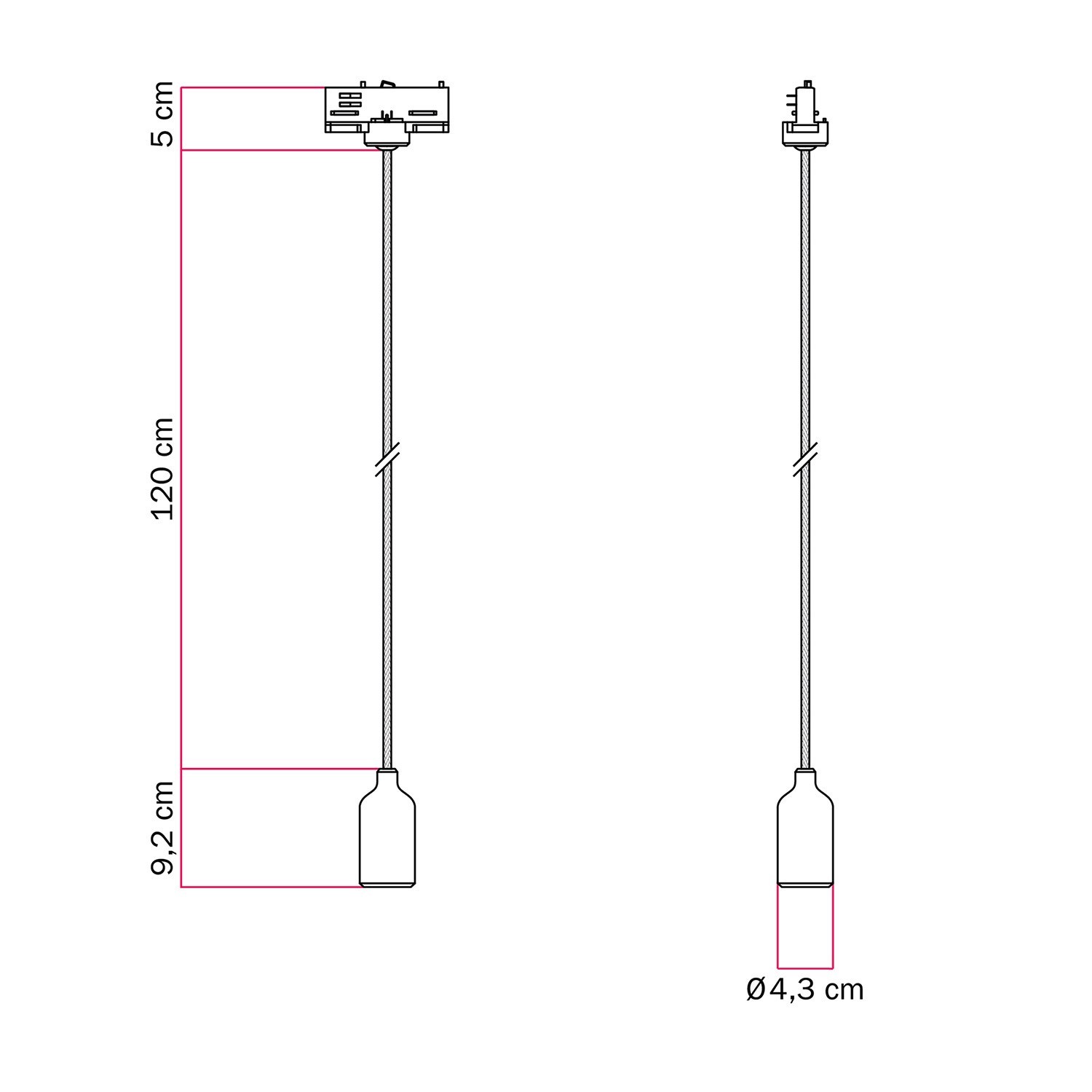 Lampada a sospensione per binario in silicone con cavo tessile