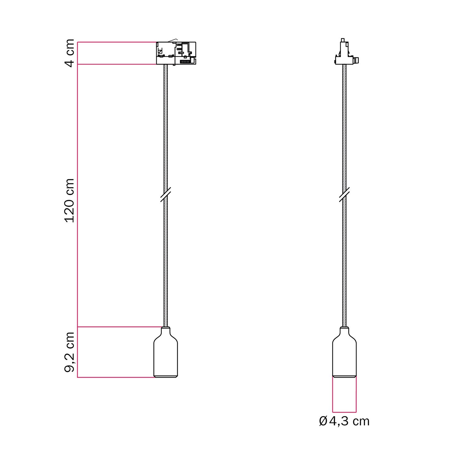 Lampada a sospensione per binario in silicone con cavo tessile