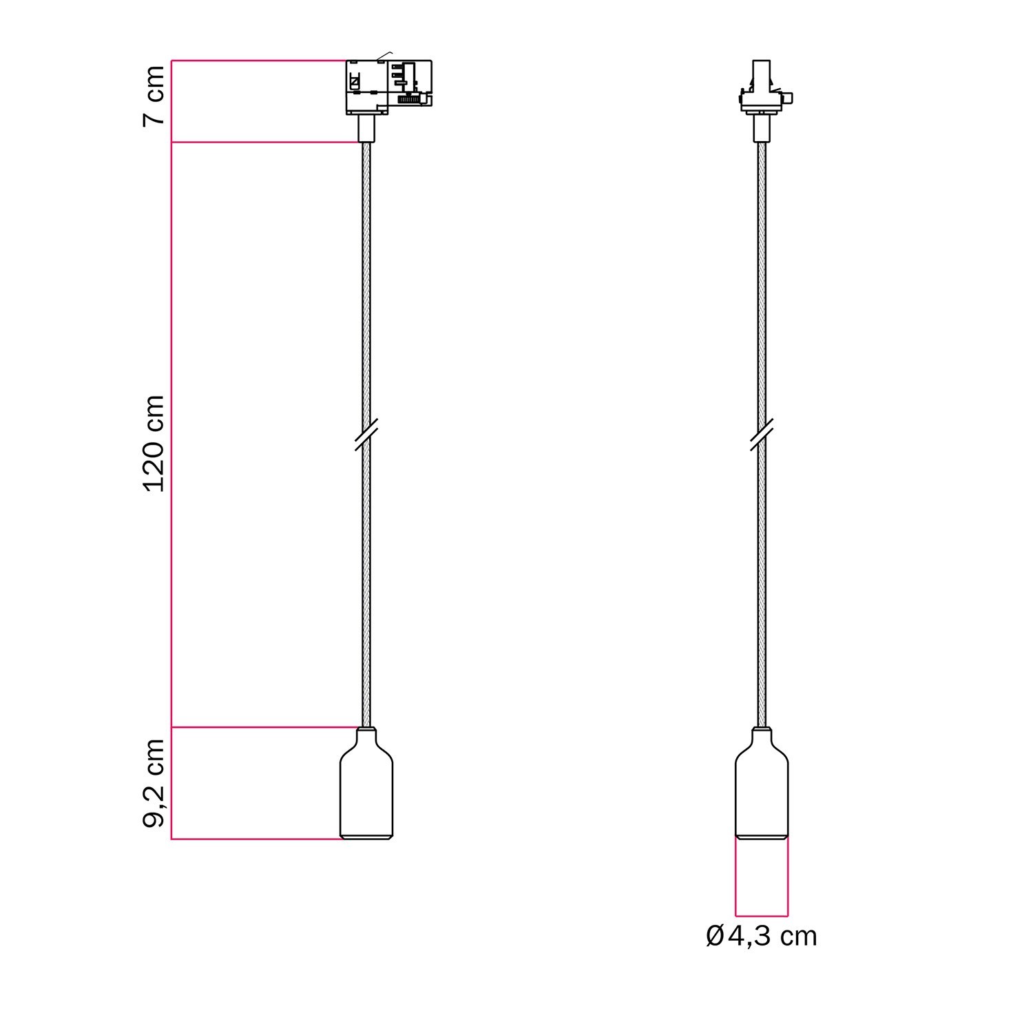 Suspension pour rail en silicone avec câble en textile