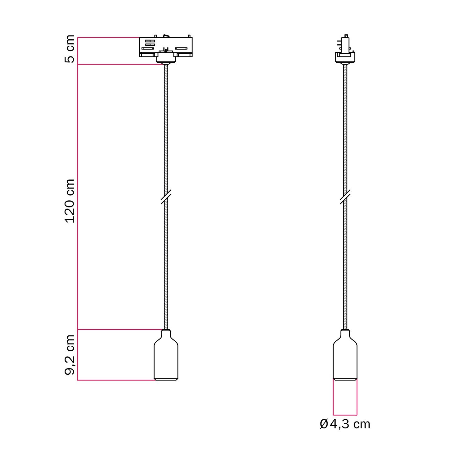 Lampada a sospensione per binario in silicone con cavo tessile