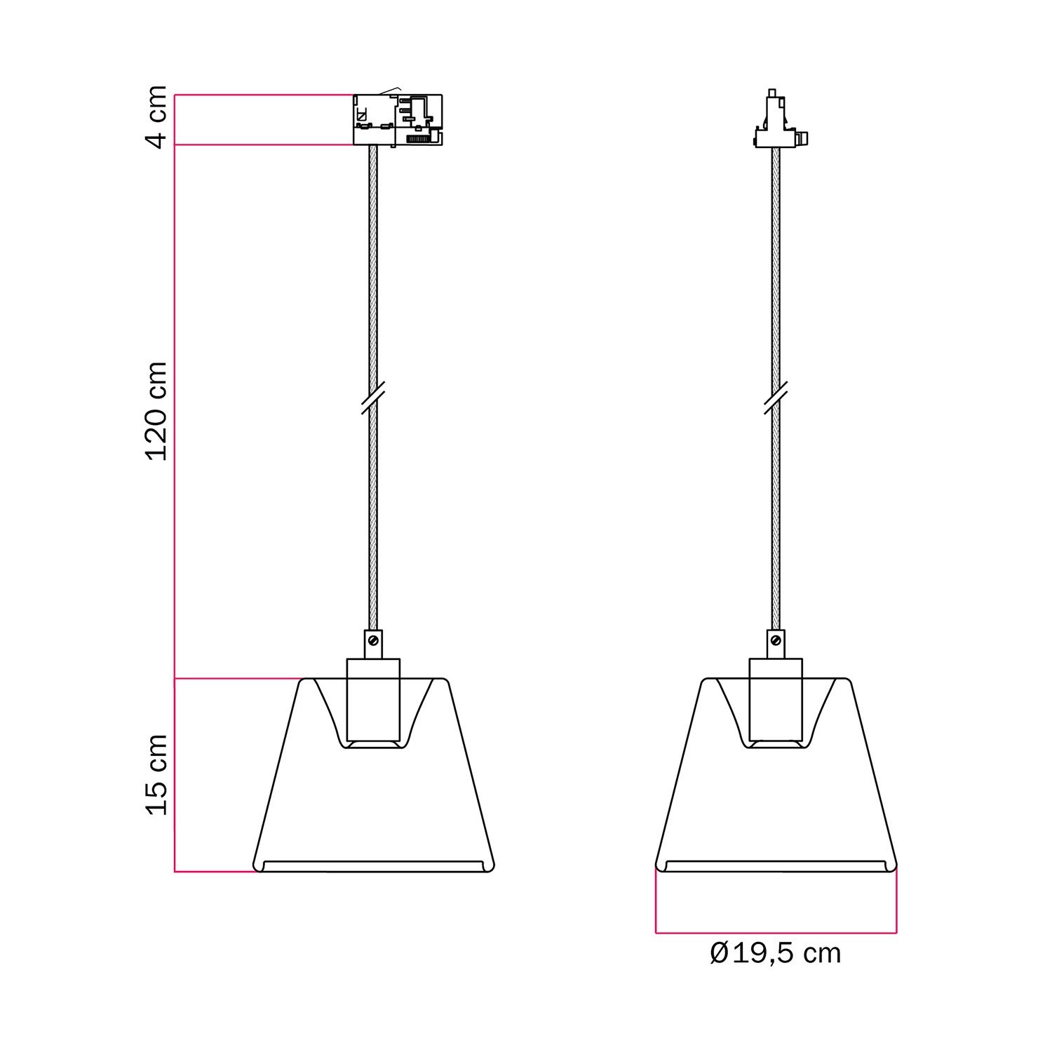 Hängelampe mit transparenter Ghost-Birne für Schienen