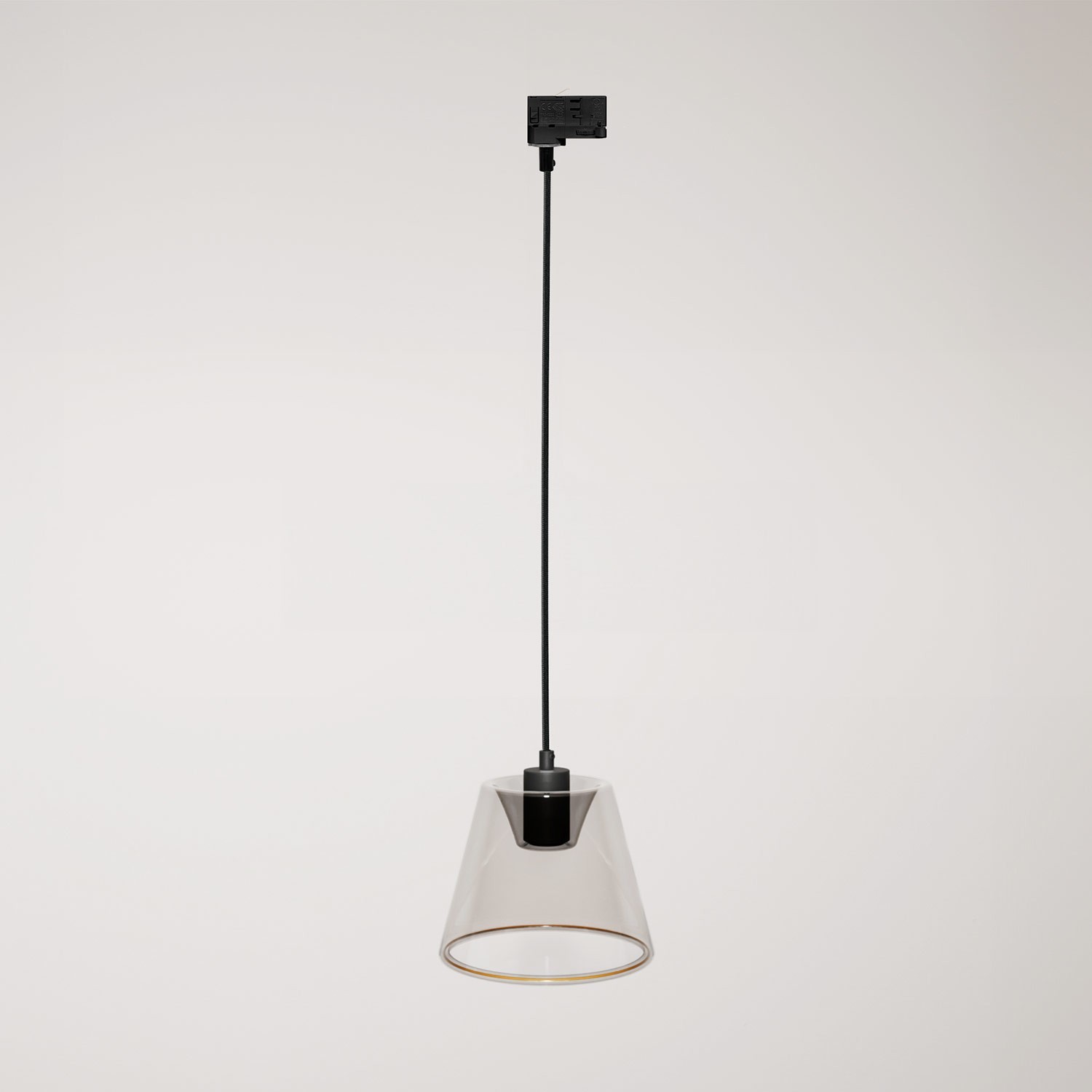 Sospensione per binari con lampadina Ghost a cono smoky