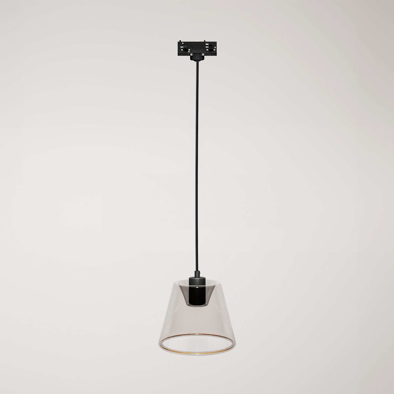 Sospensione per binari con lampadina Ghost a cono smoky