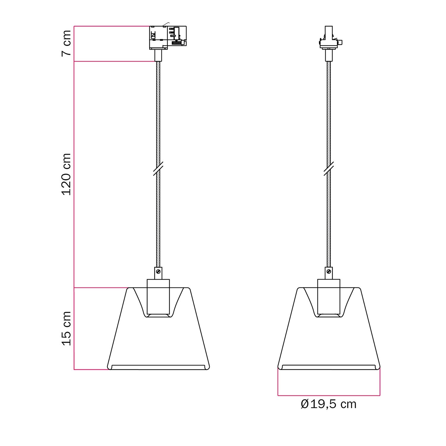 Sospensione per binari con lampadina Ghost a cono smoky