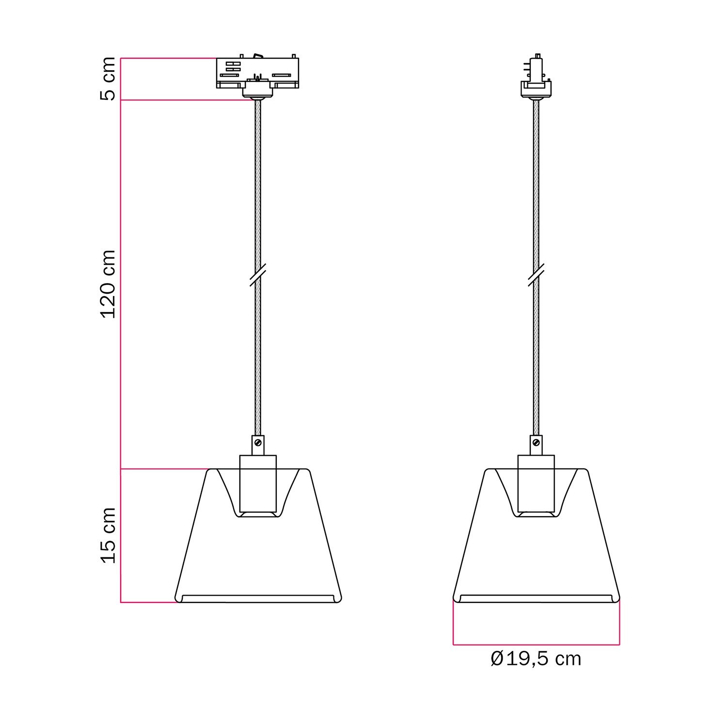 Sospensione per binari con lampadina Ghost a cono smoky