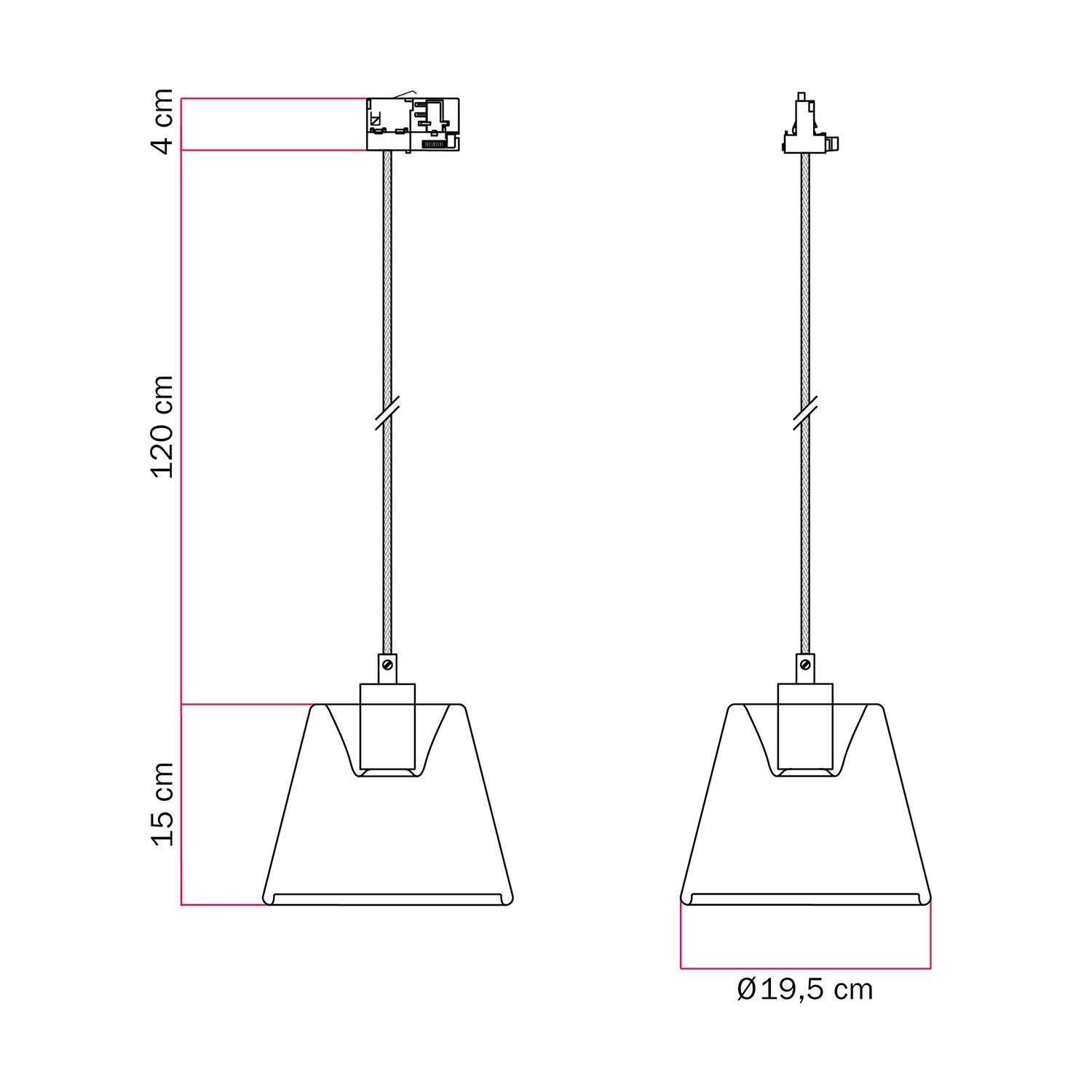 Sospensione per binari con lampadina Ghost a cono smoky