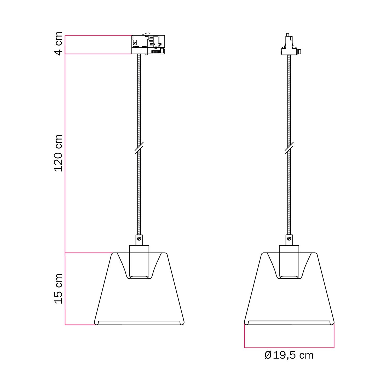 Suspension pour rail avec cône fumé Ampoule Ghost