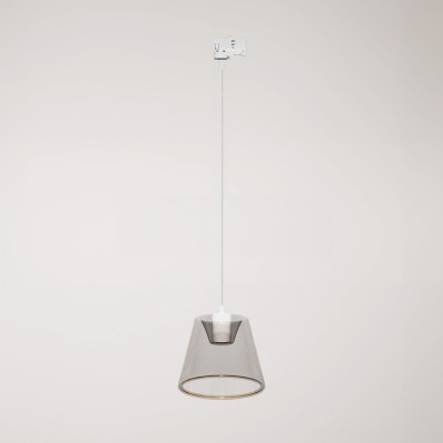 Sospensione per binari con lampadina Ghost a cono smoky