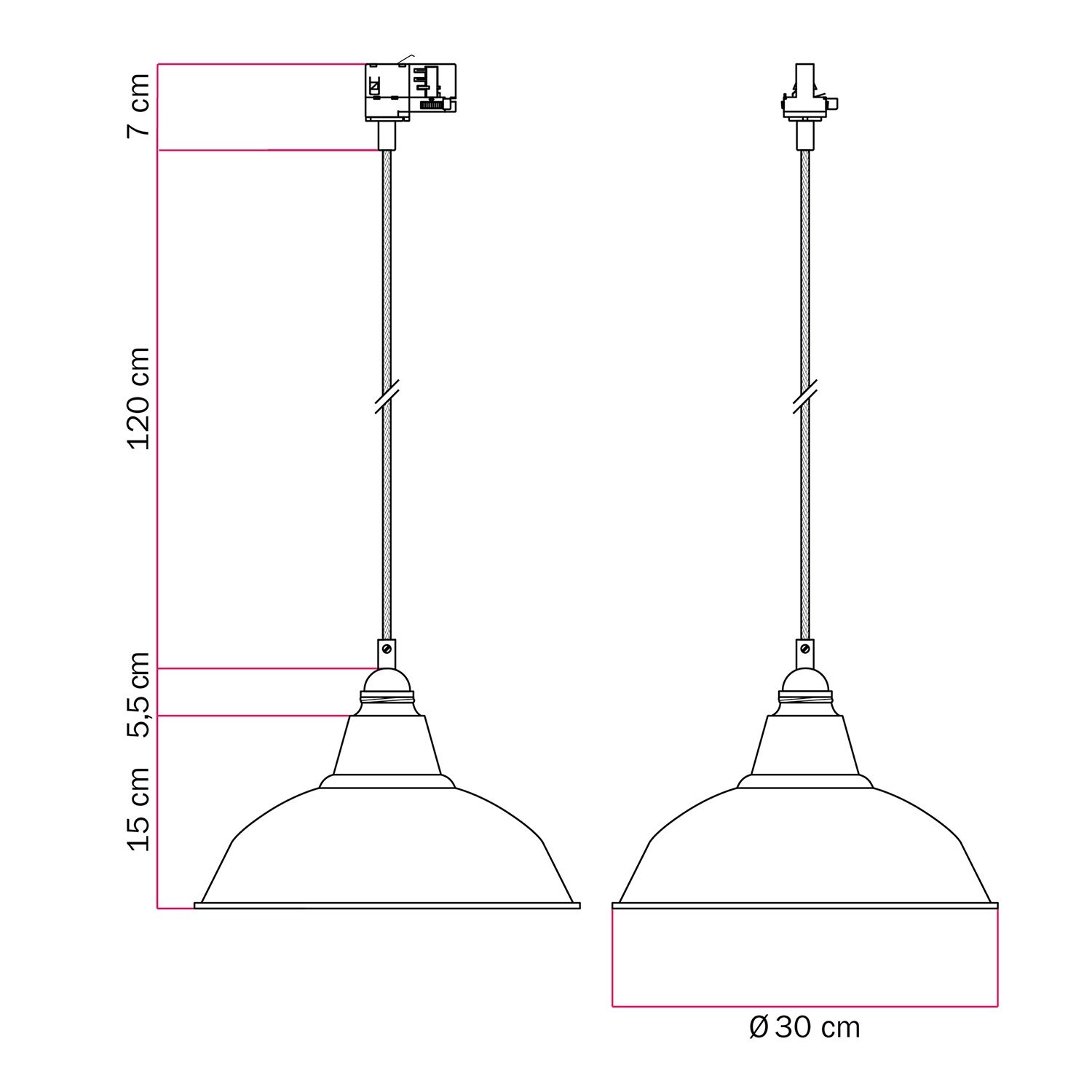 Suspension avec abat-jour Bistrot sur rail