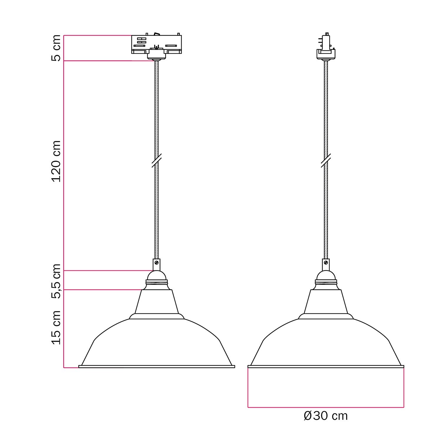 Pendelleuchte mit Bistrot-schirm für Schienen