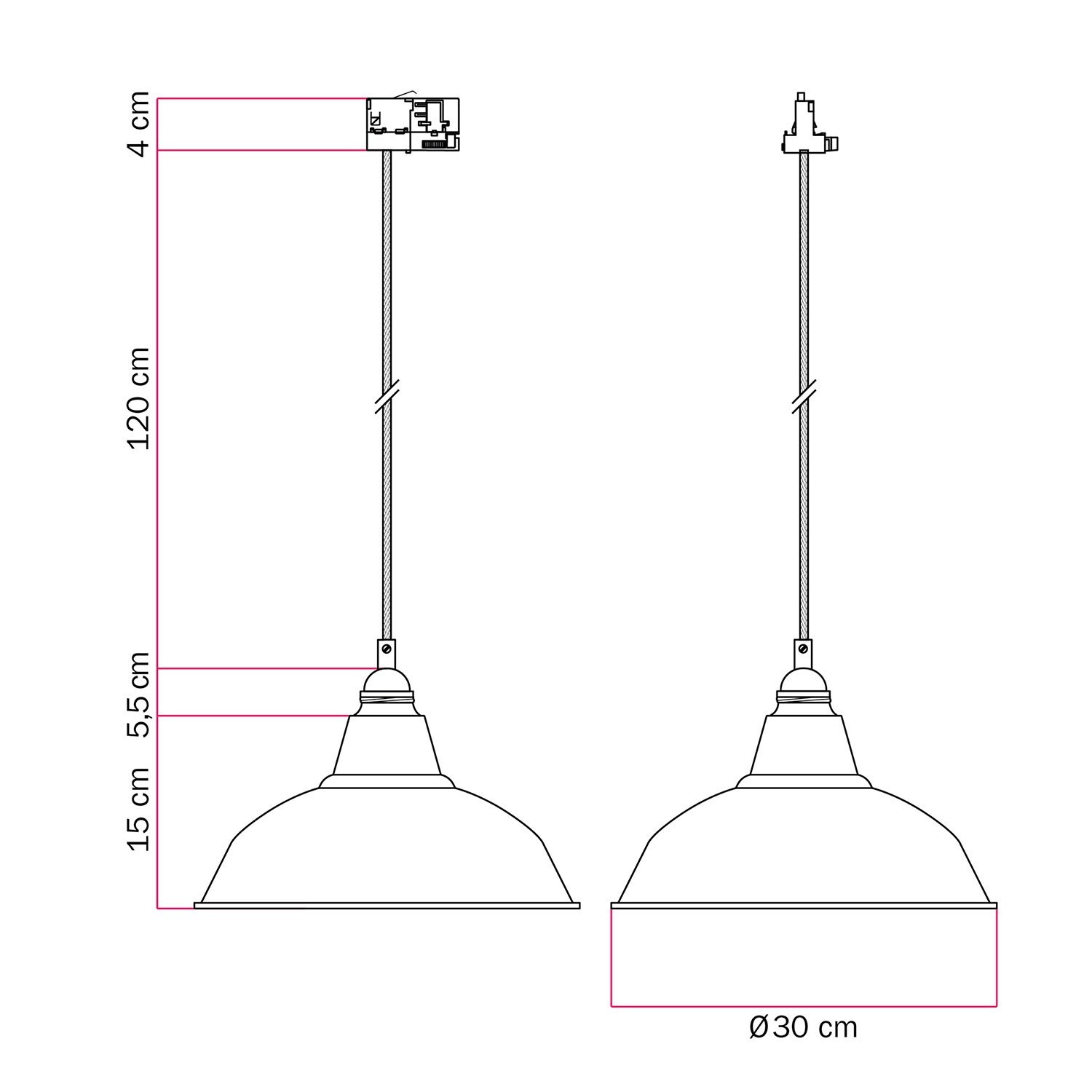 Pendelleuchte mit Bistrot-schirm für Schienen