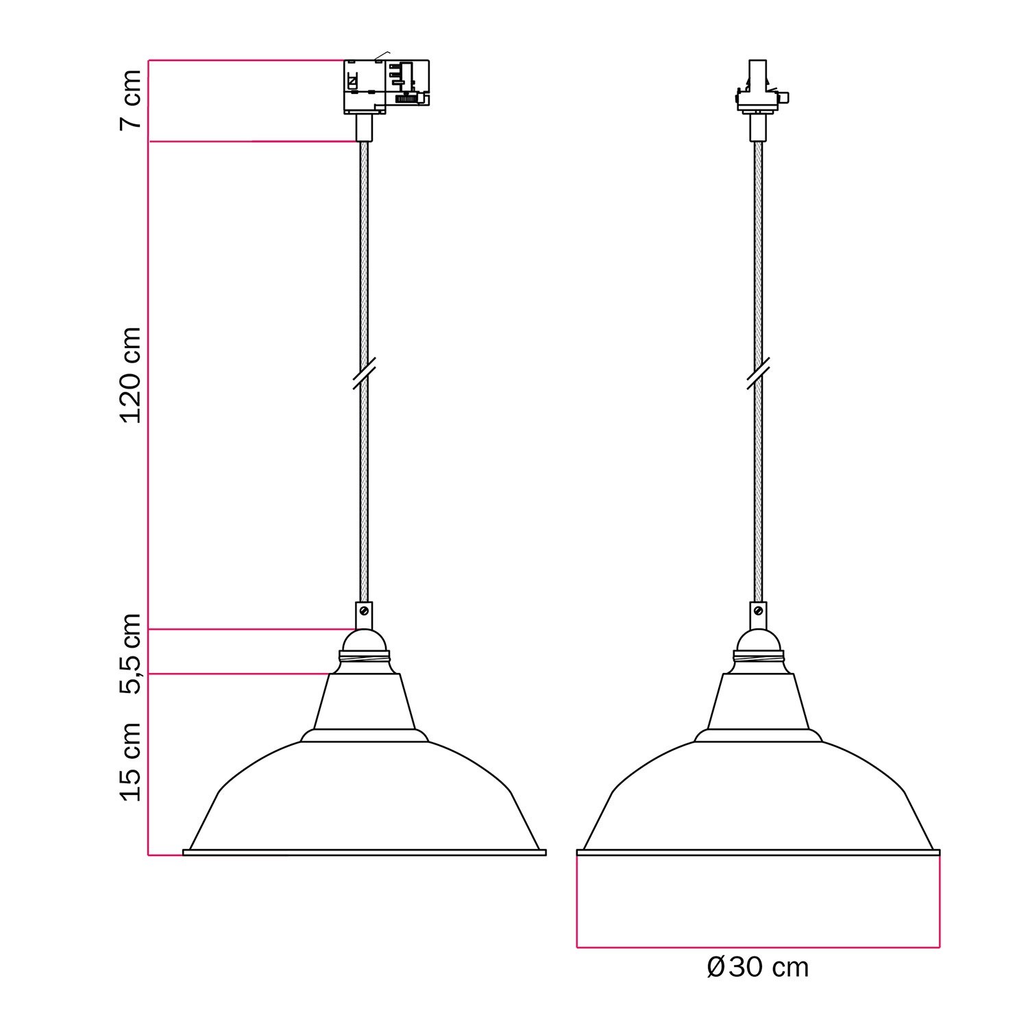 Suspension avec abat-jour Bistrot sur rail