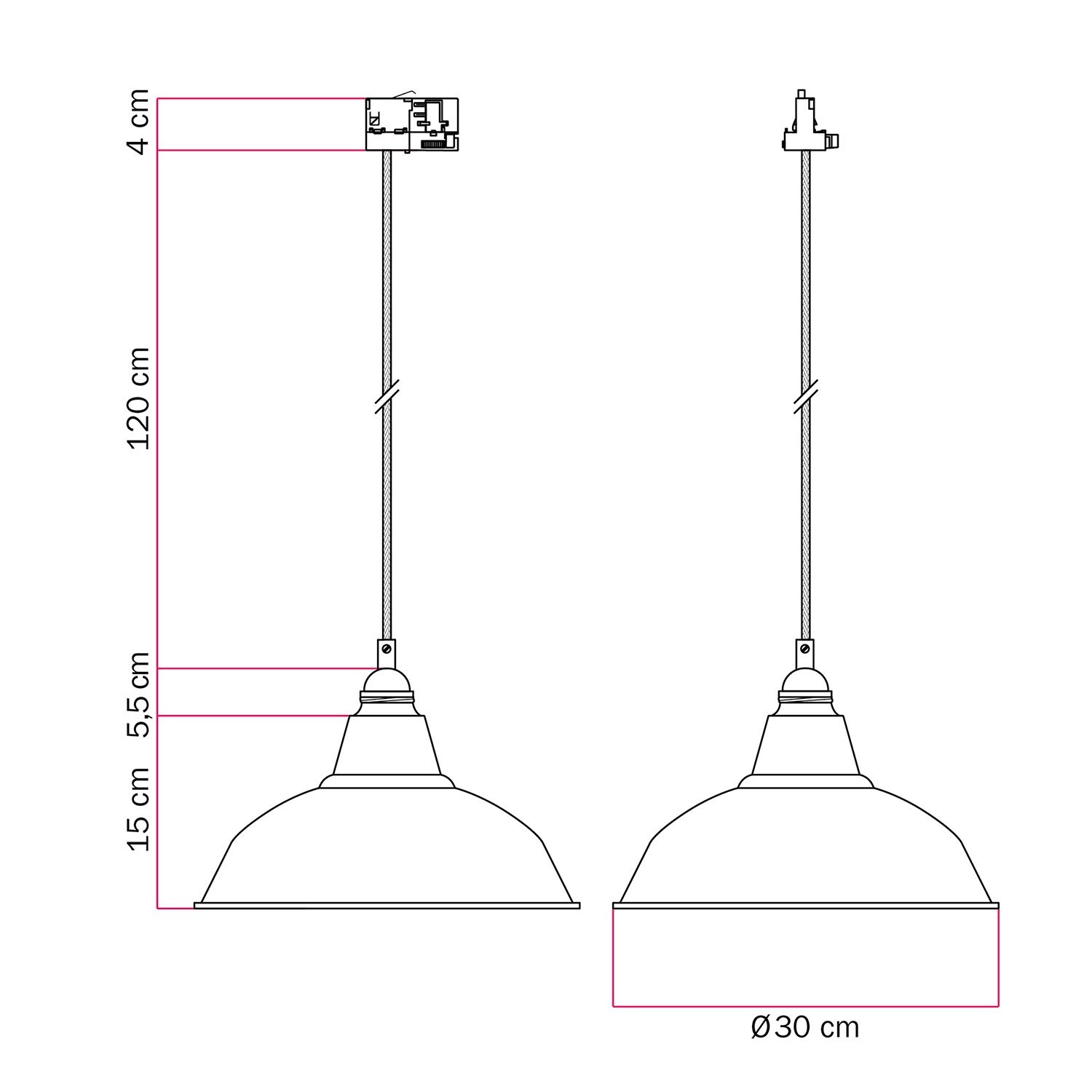 Pendelleuchte mit Bistrot-schirm für Schienen