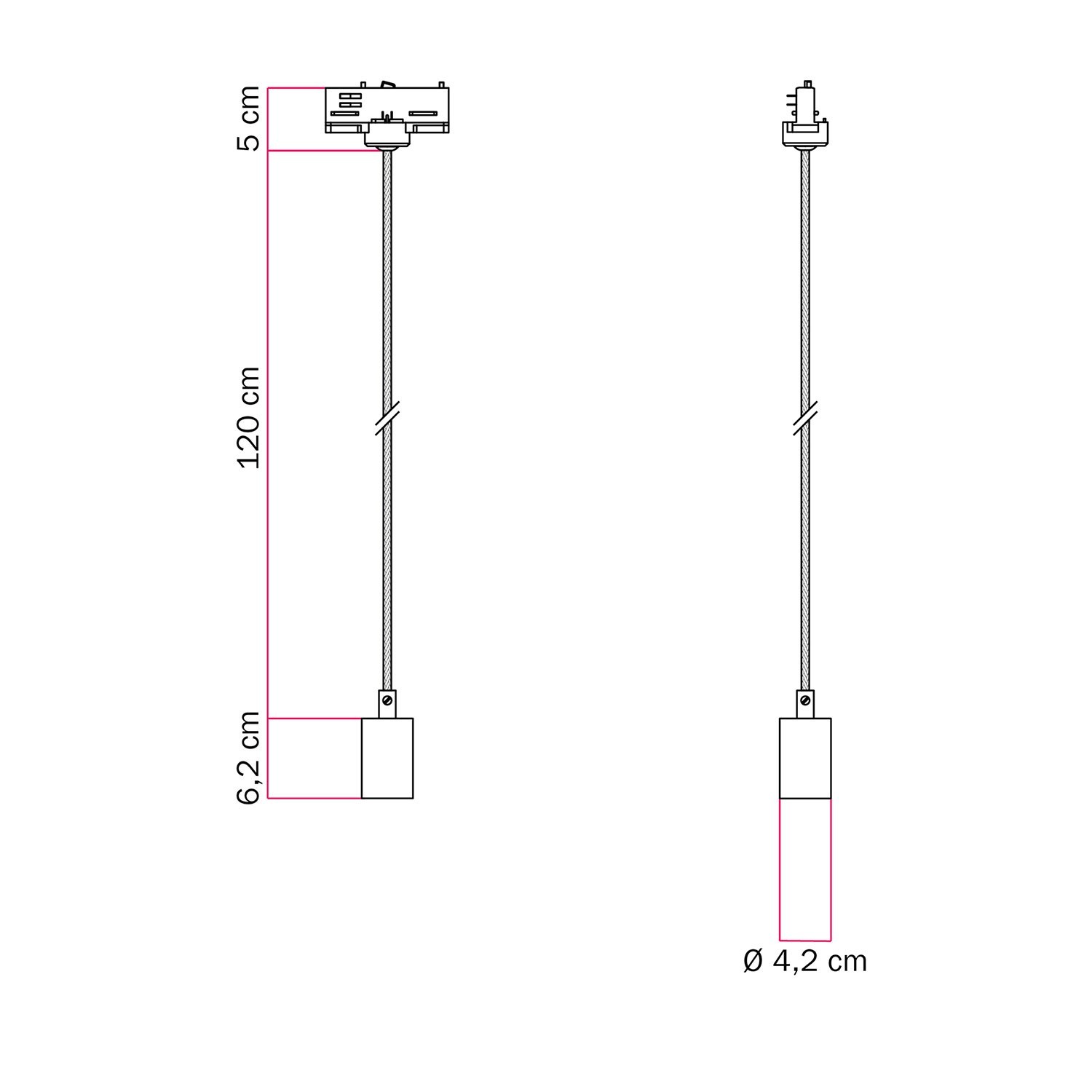 Lampada a sospensione industrial con cavo tessile e adattatore per binario