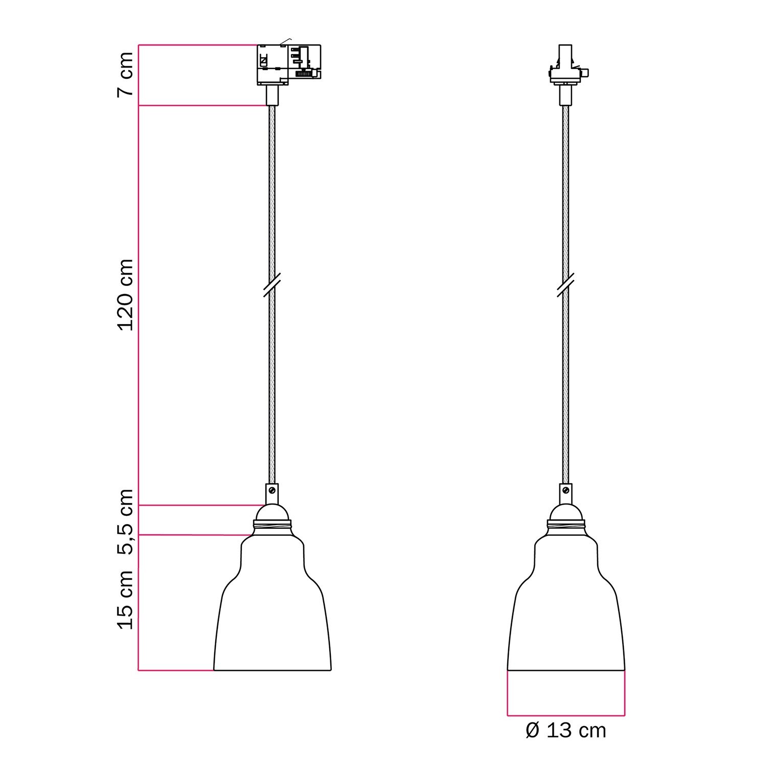 Lampada a sospensione con paralume Vaso e adattatore per binari