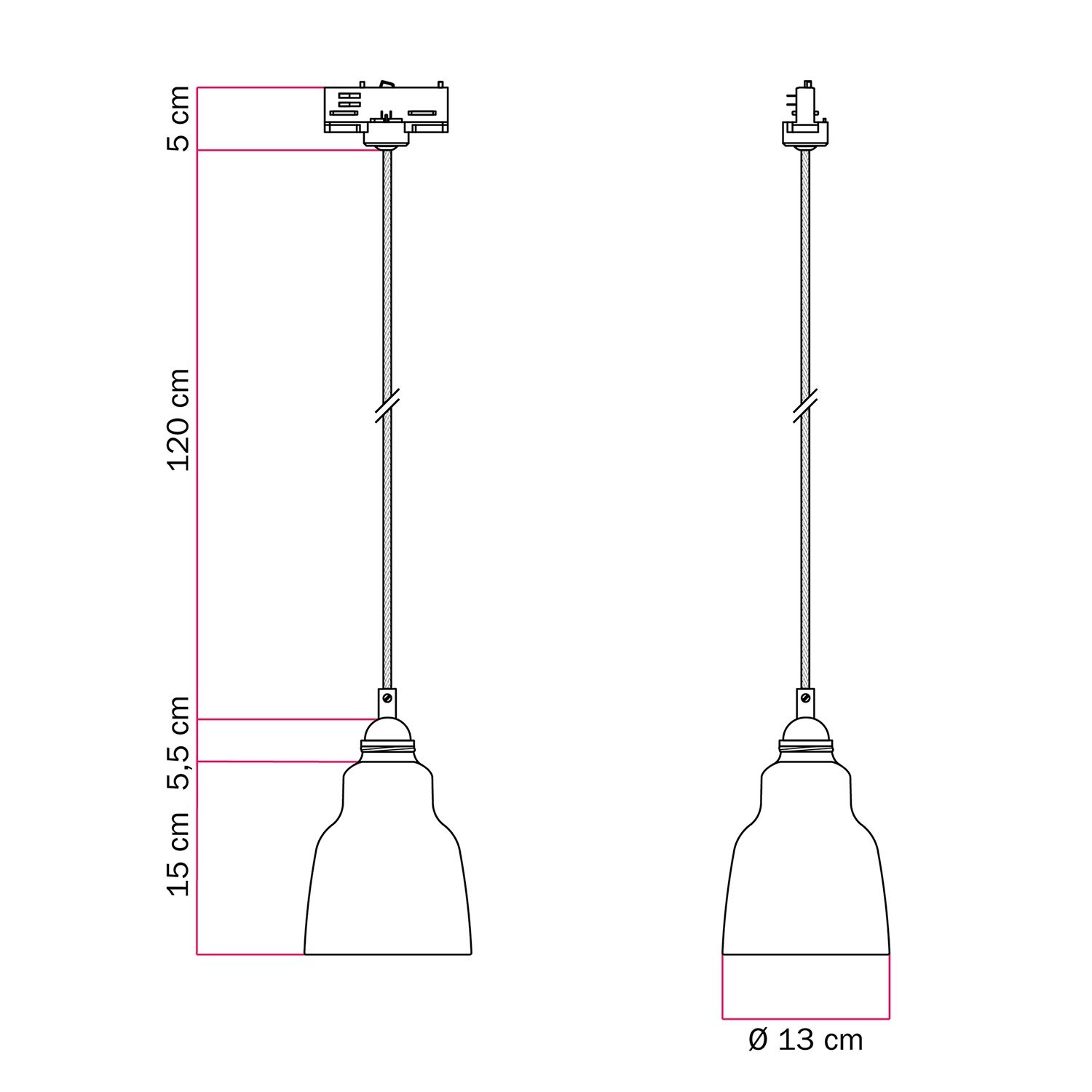 Lampada a sospensione con paralume Vaso e adattatore per binari