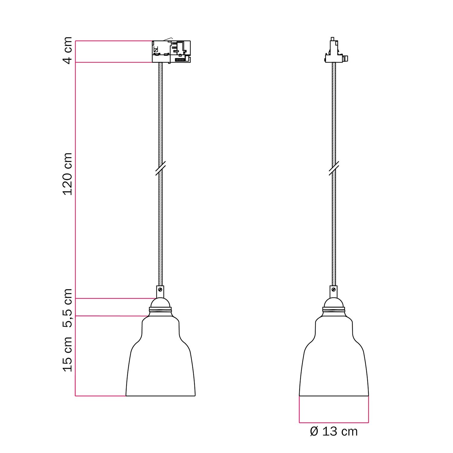 Hängeleuchte mit Schirm Vaso und Schienenadapter