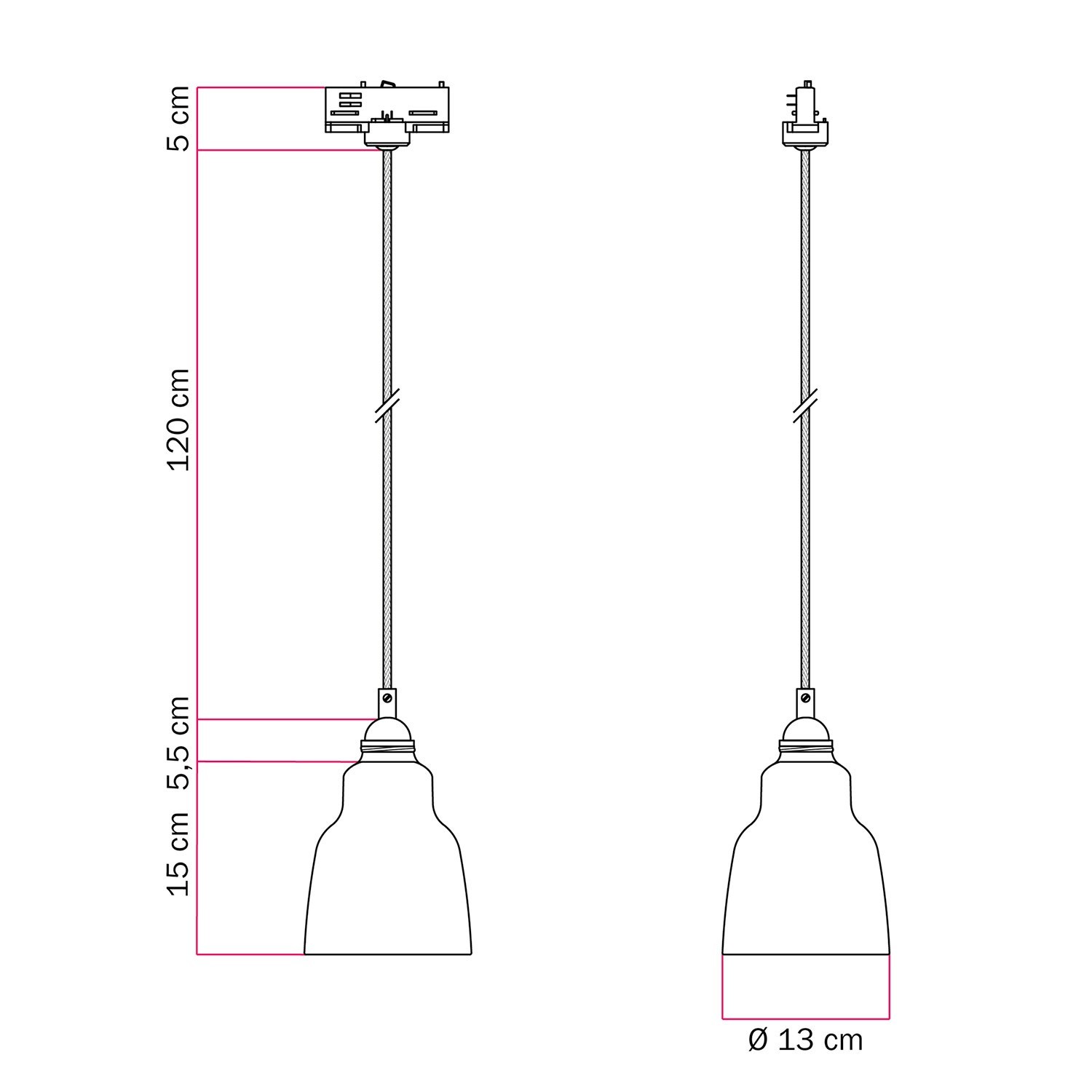 Lampada a sospensione con paralume Vaso e adattatore per binari