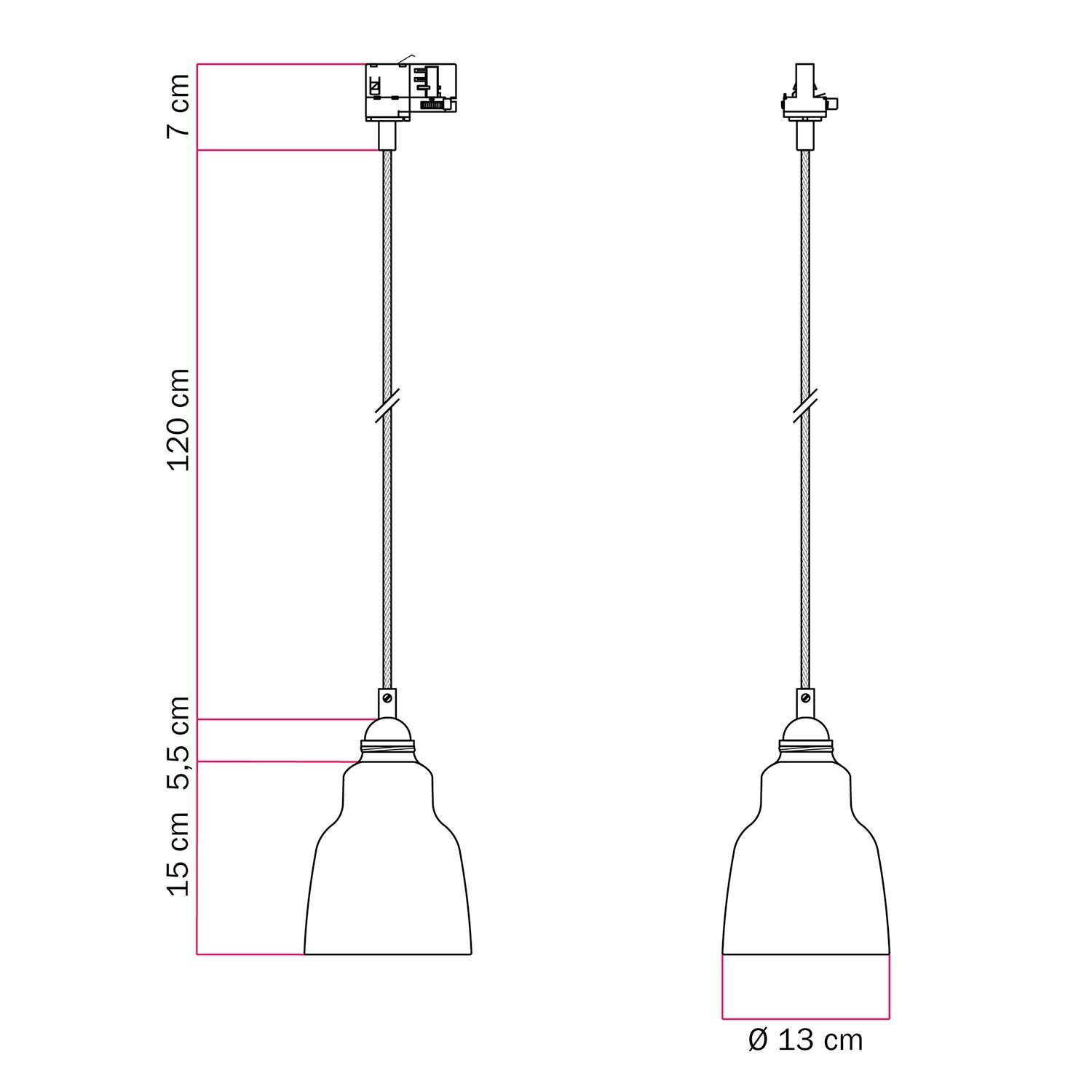 Lampada a sospensione con paralume Vaso e adattatore per binari