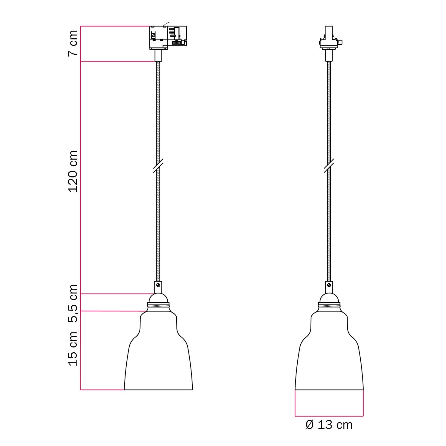 Hängeleuchte mit Schirm Vaso und Schienenadapter