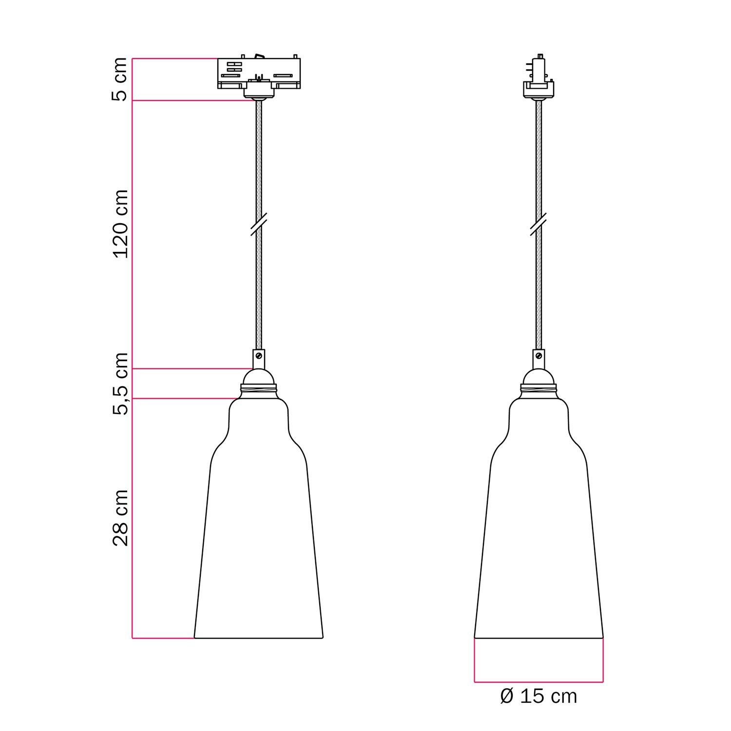 Hängeleuchte mit keramische Bottiglia-Lampenschirm und Schienenadapter