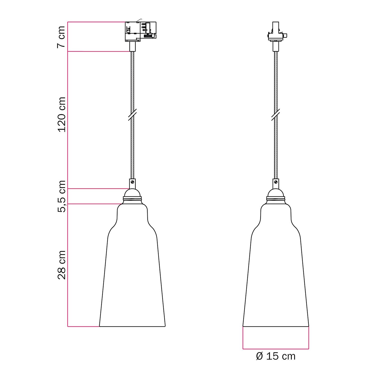 Hängeleuchte mit keramische Bottiglia-Lampenschirm und Schienenadapter