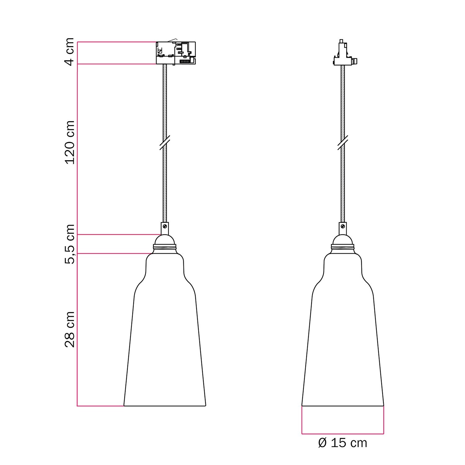 Hängeleuchte mit keramische Bottiglia-Lampenschirm und Schienenadapter