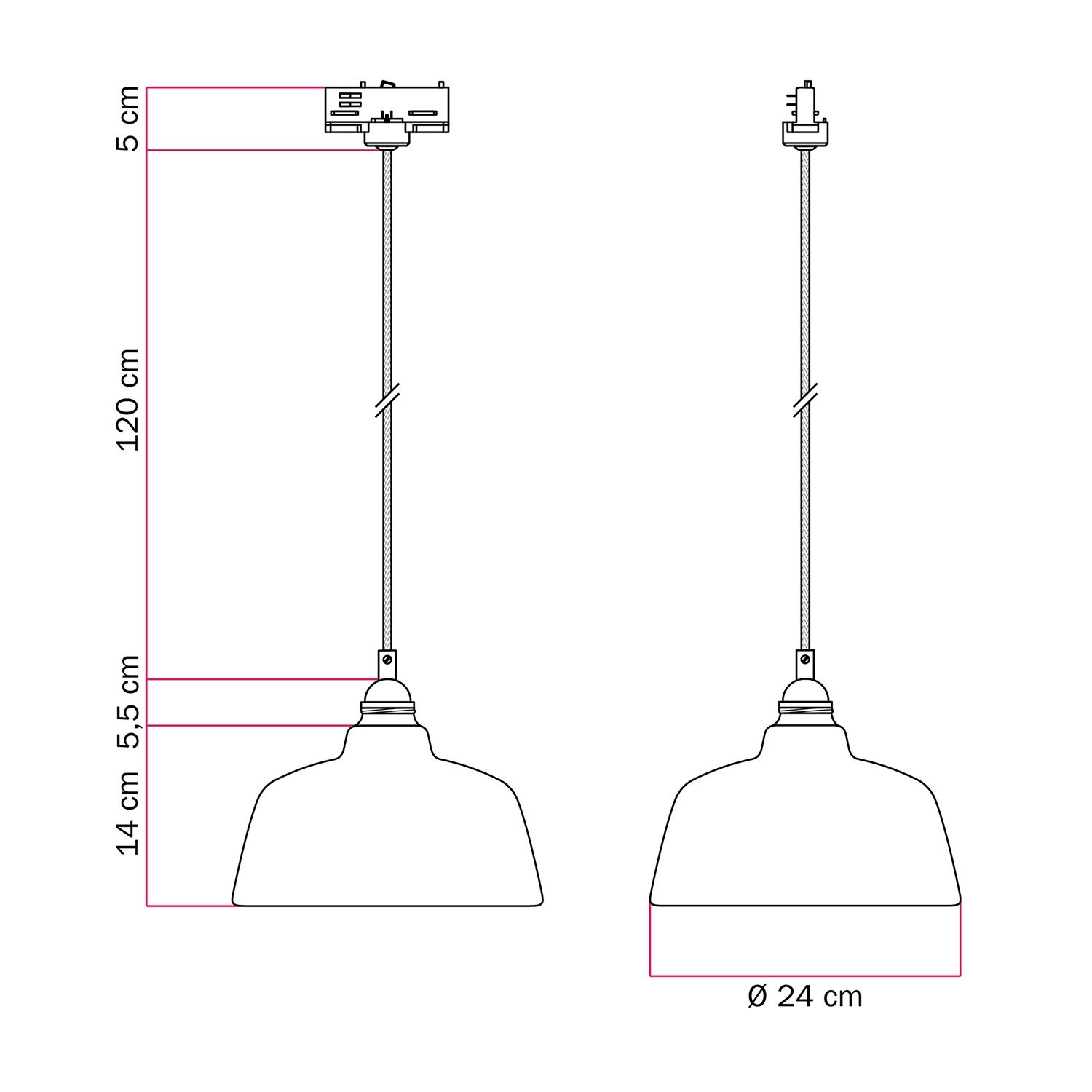 Hängelampe mit Coppa-Schirm und Schienenadapter