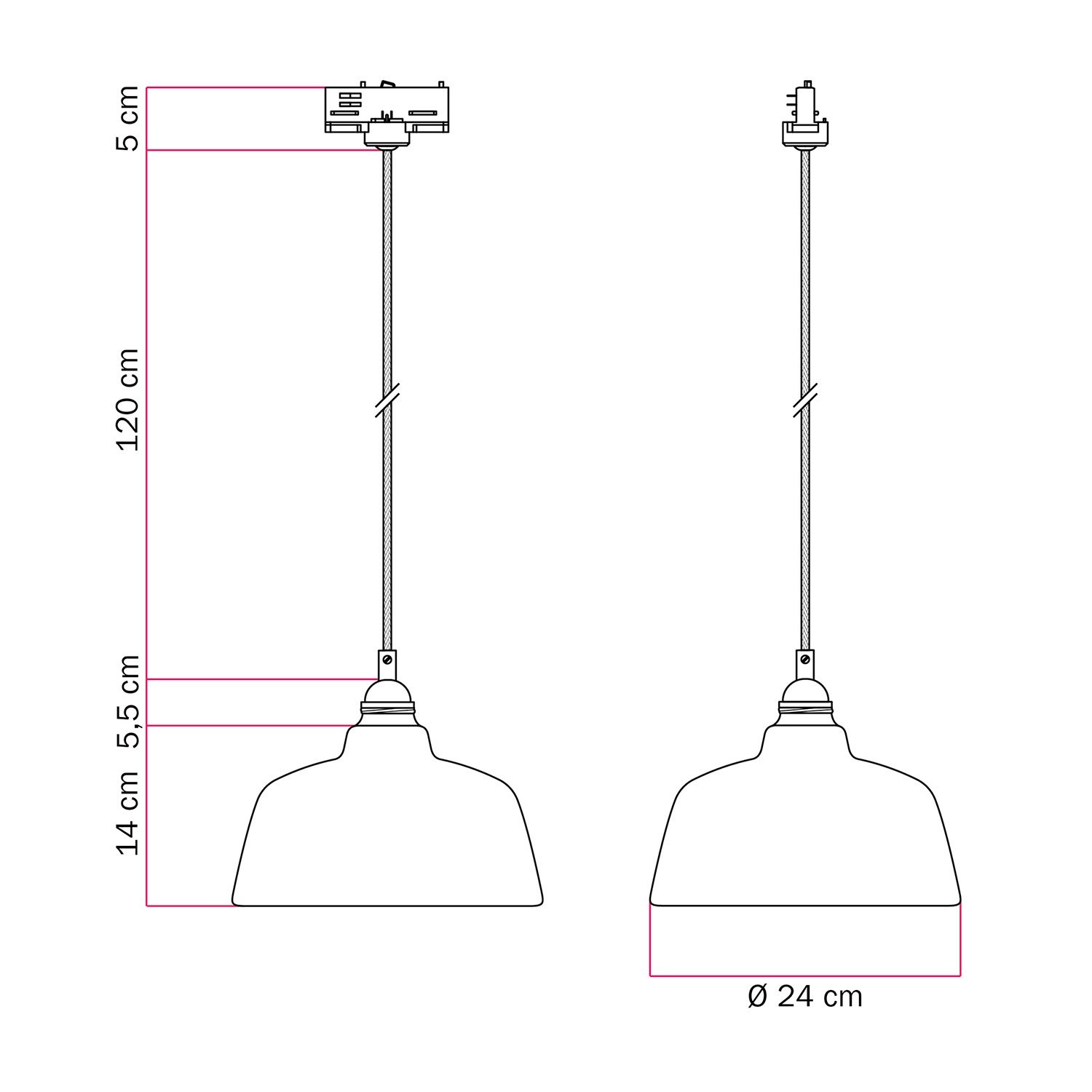 Suspension avec abat-jour Coppa et adaptateur de rail