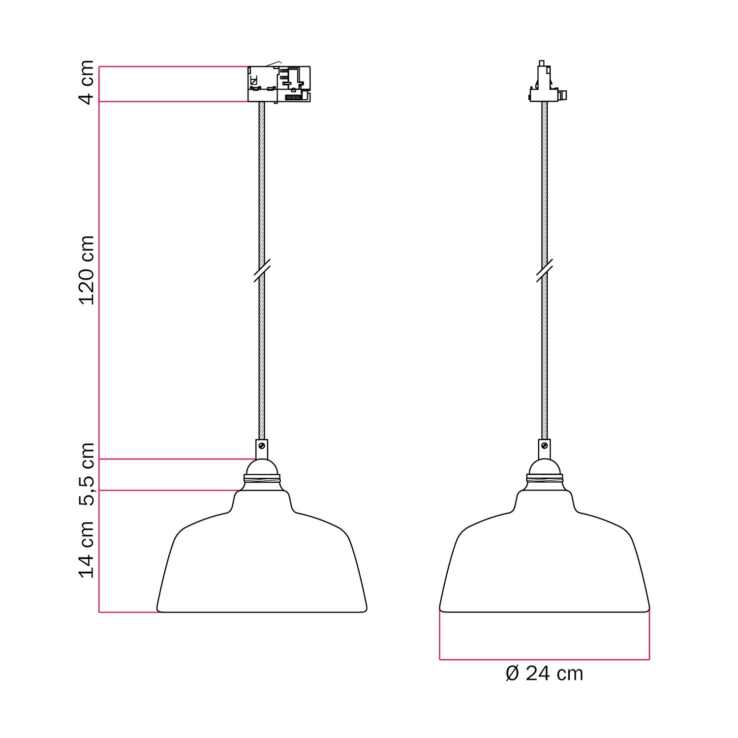 Hängelampe mit Coppa-Schirm und Schienenadapter