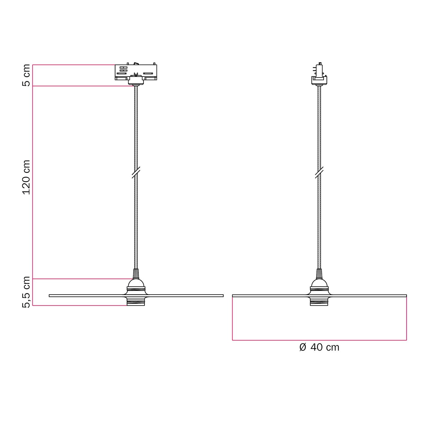 Ellepi XL Schienenpendelleuchte und Schienenadapter