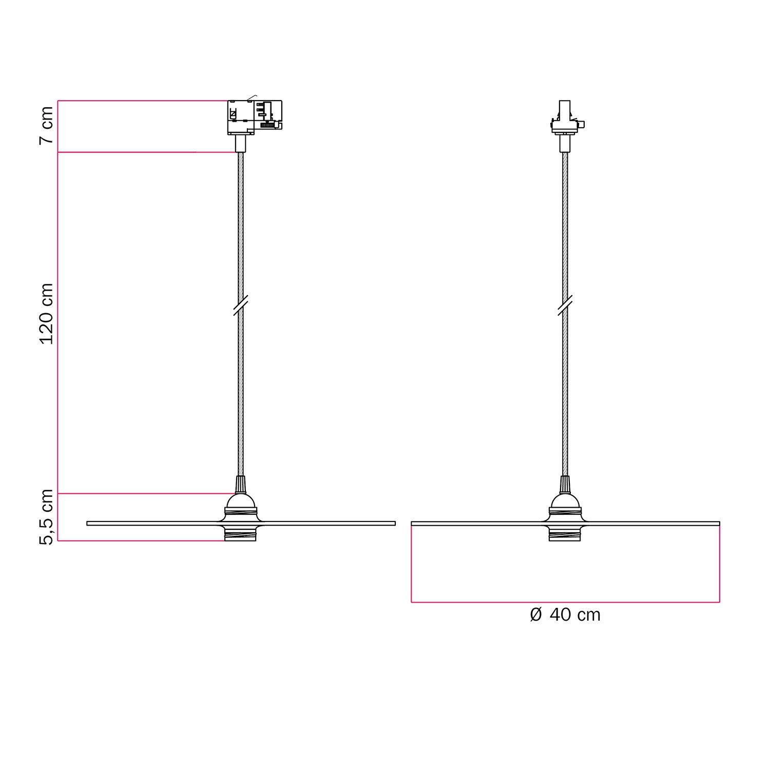 Lampada a sospensione per binari con paralume XL Ellepi