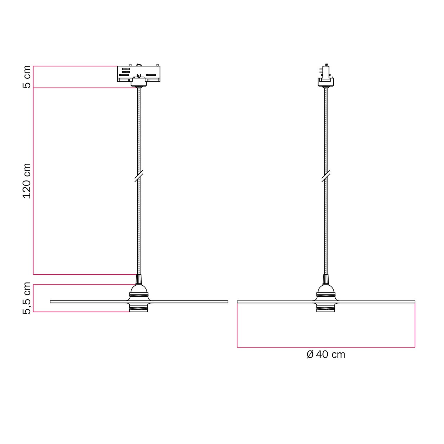 Ellepi XL Schienenpendelleuchte und Schienenadapter