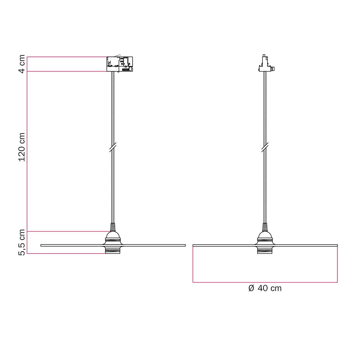 Lampada a sospensione per binari con paralume XL Ellepi