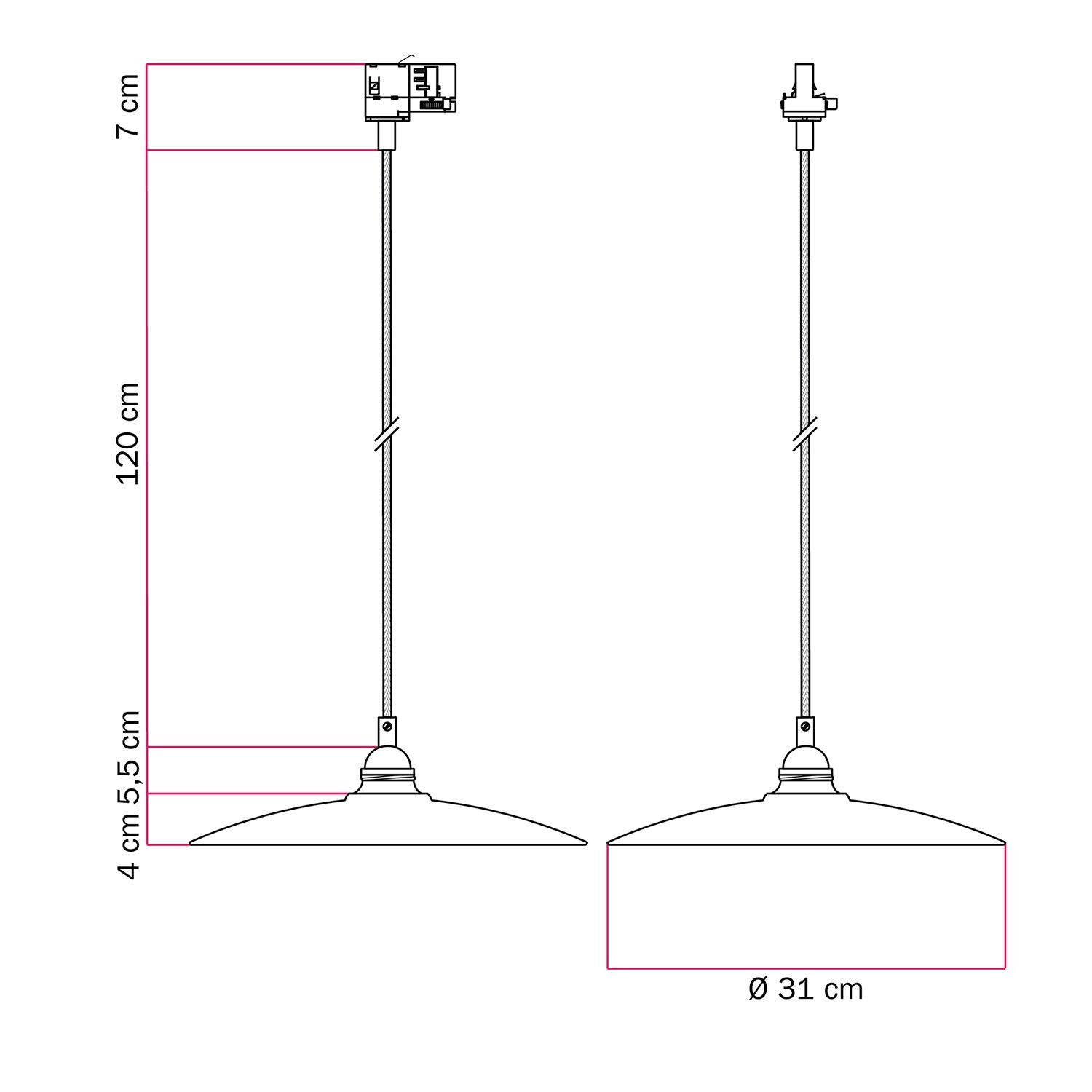 Hängelampe mit Piatto Keramikschirm für Schienen