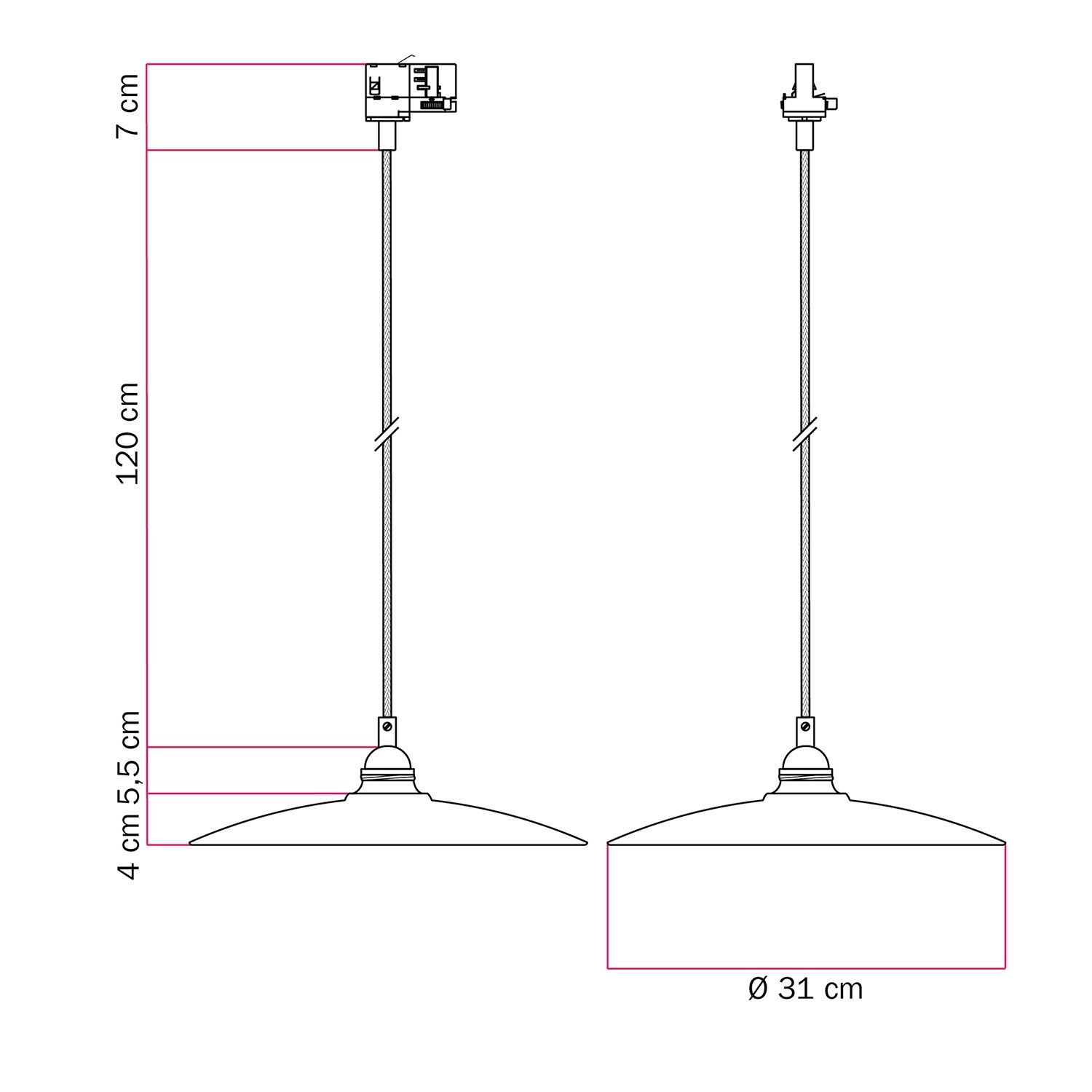 Lampada a sospensione con paralume in ceramica Piatto per binari