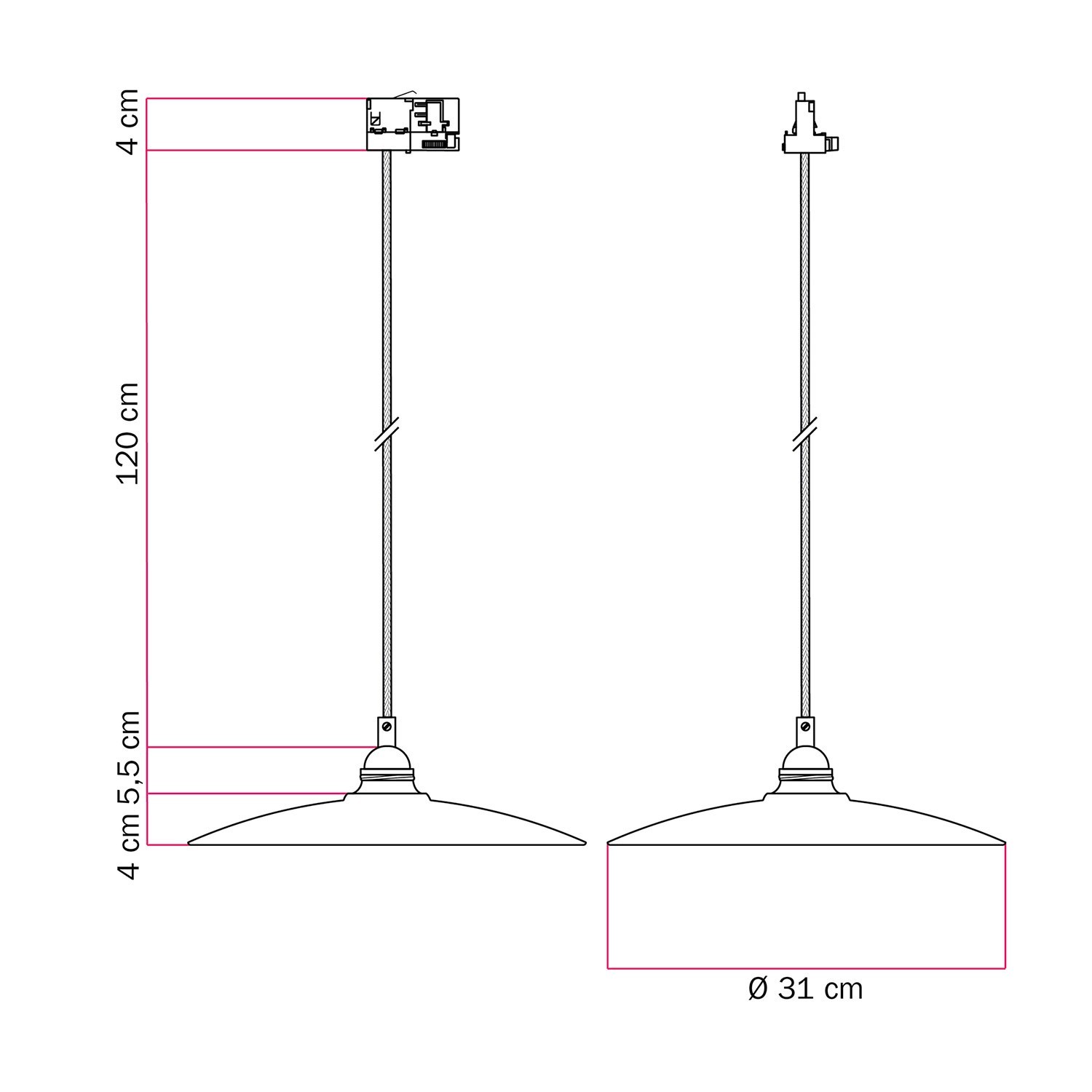 Lampada a sospensione con paralume in ceramica Piatto per binari